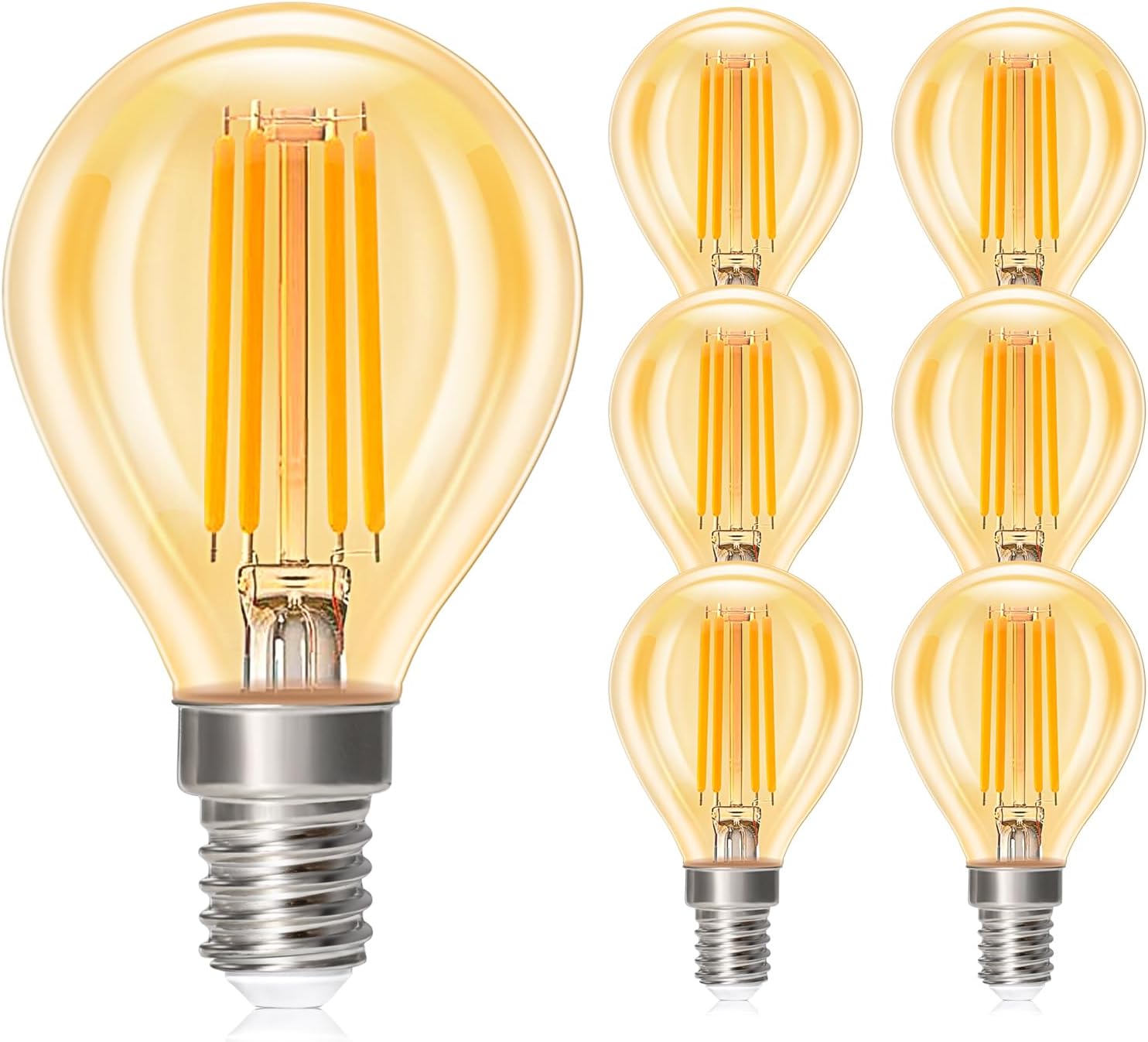 Detalle de Dehobo E14 LED Warmweiß Vintage Glühbirne – 6er-Set, 2700K, 4W, 380 lm, Filament, Nicht Dimmbar