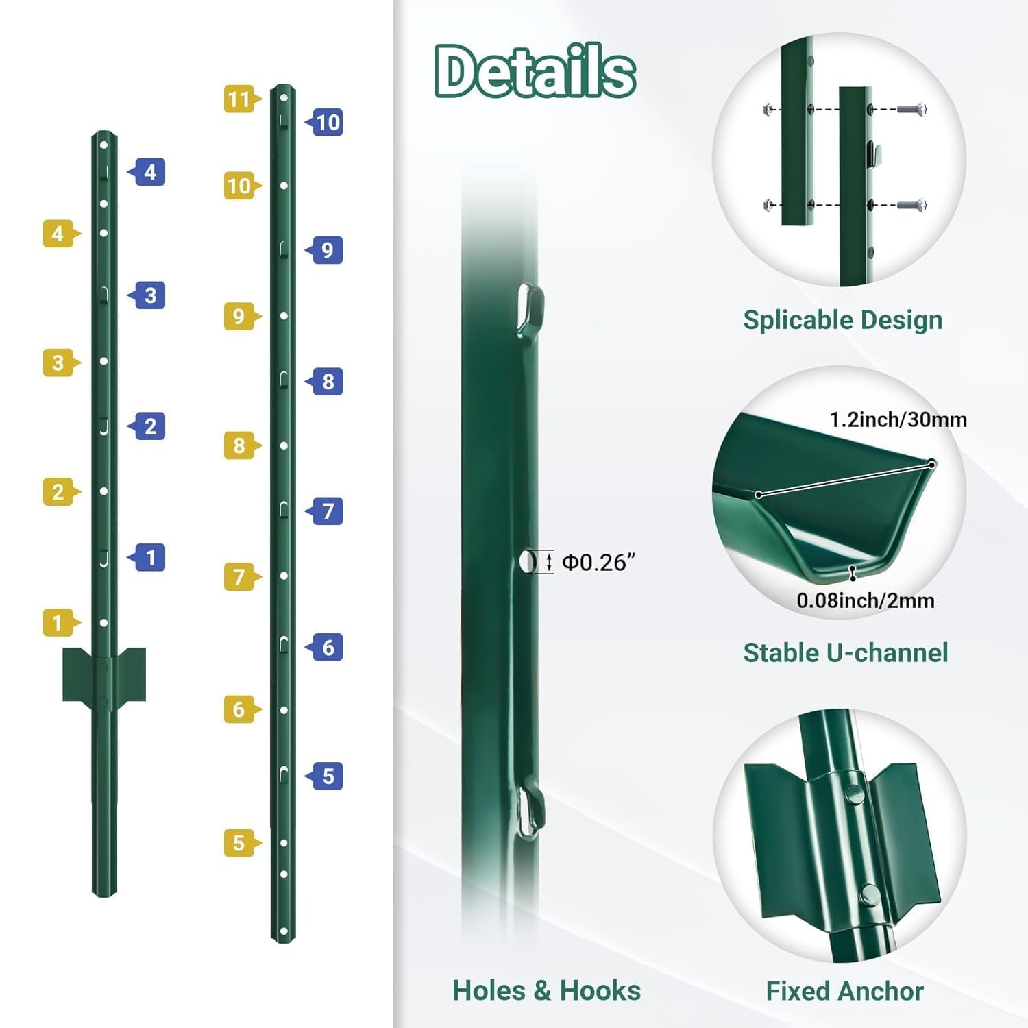 Thumbnail 3 de Sptchapn 6ft Metal Fence Post Pack of 10