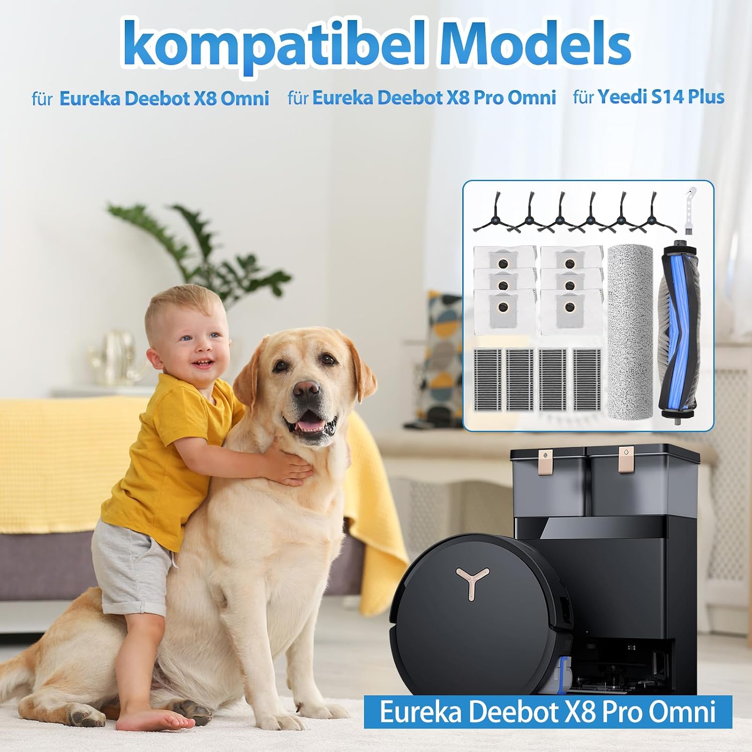 Thumbnail 1 de Estelife X8 Pro Omni Zubehörset für Ecovacs Deebot X8 Pro Omni – Komplettset mit Hauptbürste, Borstenbürste, Staubbeuteln, HEPA-Filtern und Seitenbürsten