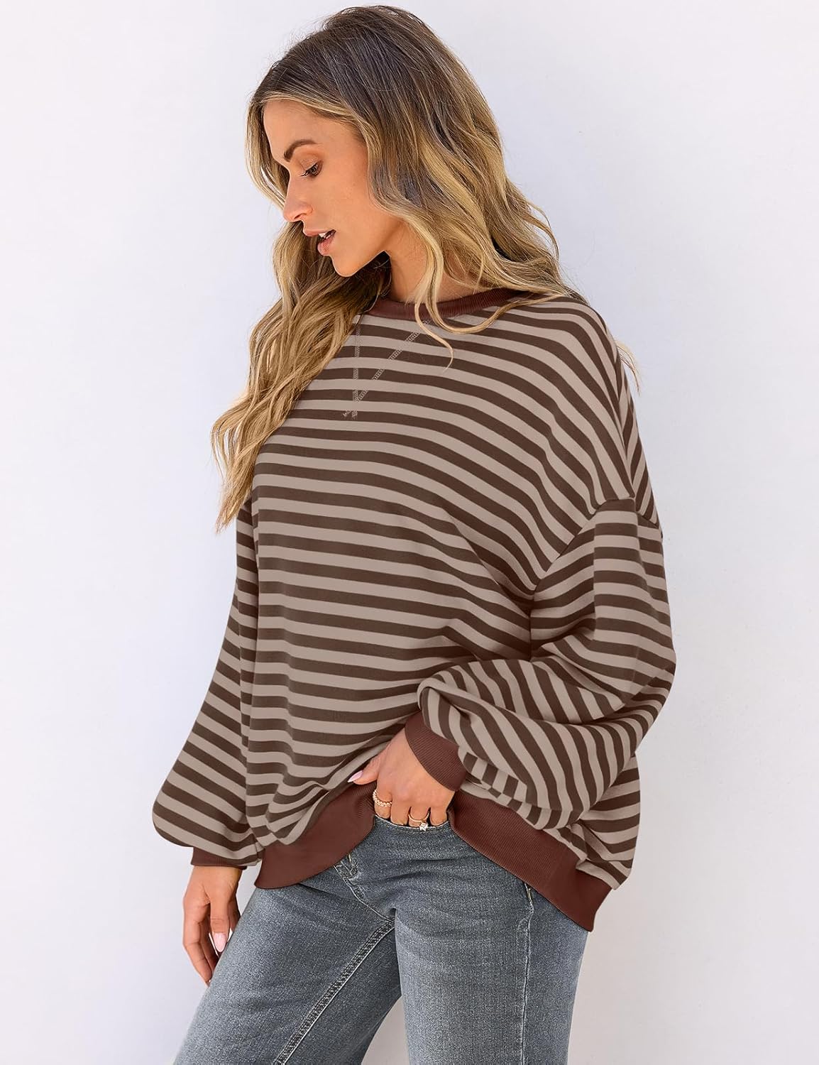 Thumbnail 2 de UEU Women Oversized Striped Crewneck Sweatshirt