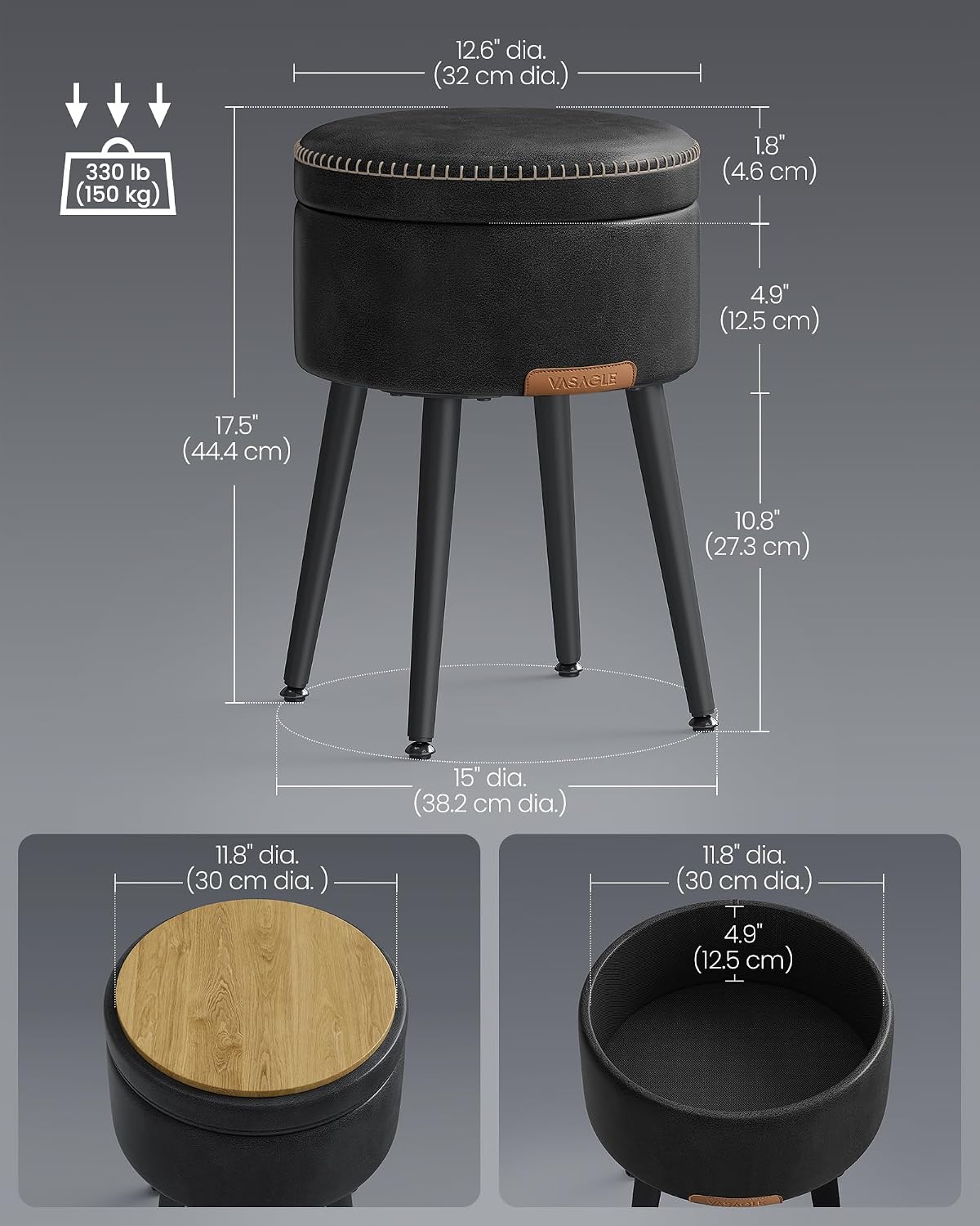Detalle de VASAGLE Storage Ottoman in PU Leather