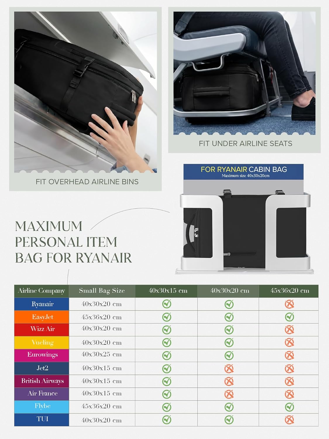 Detalle 2 de Hayayu Cabin Bags 22L Ryanair underseat bag