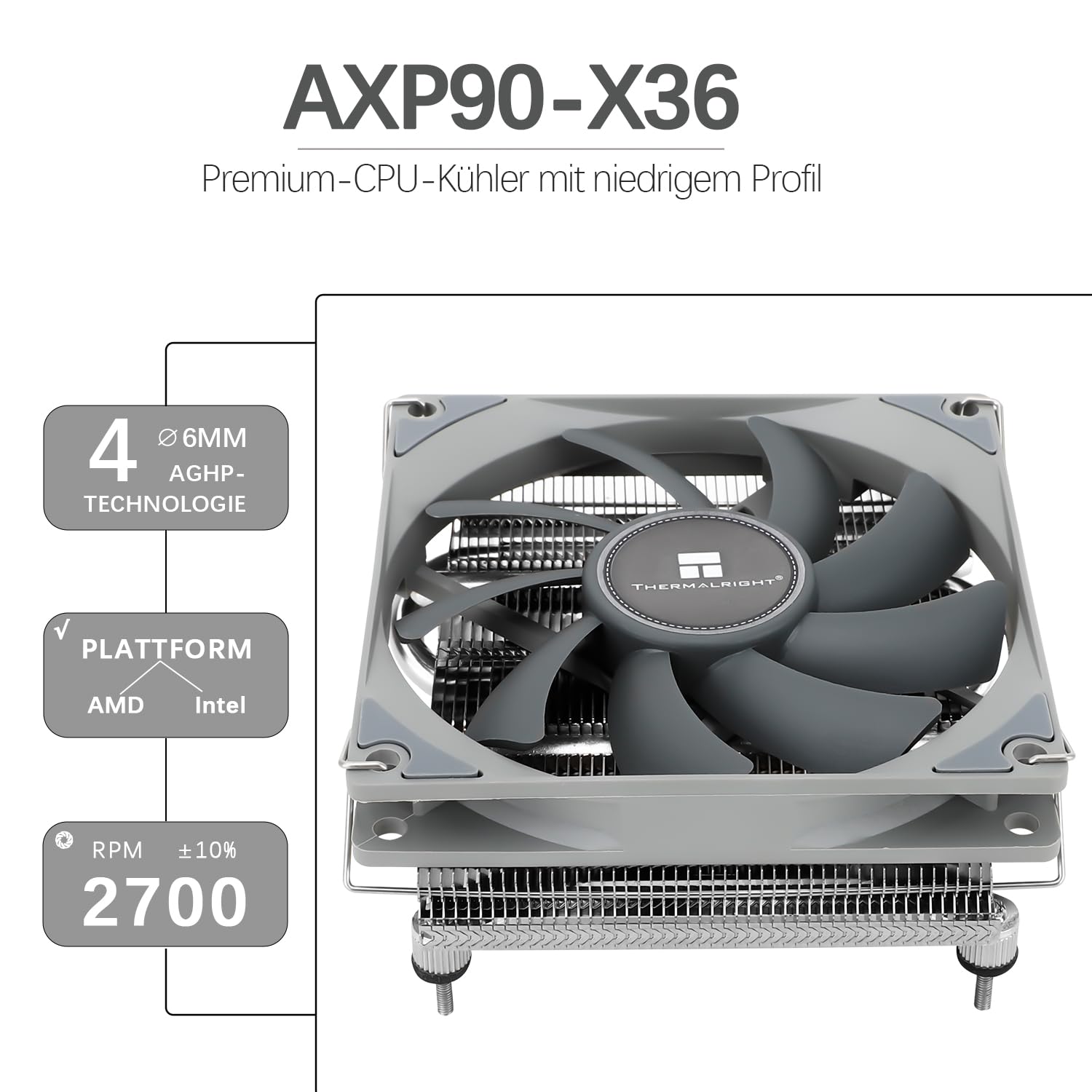 Thumbnail 1 de TR-Thermalright AXP90 X36 CPU-Kühler (Low Profile, 4 Heatpipes, 92 mm) für AM4/AM5 & Intel LGA 1851/1700