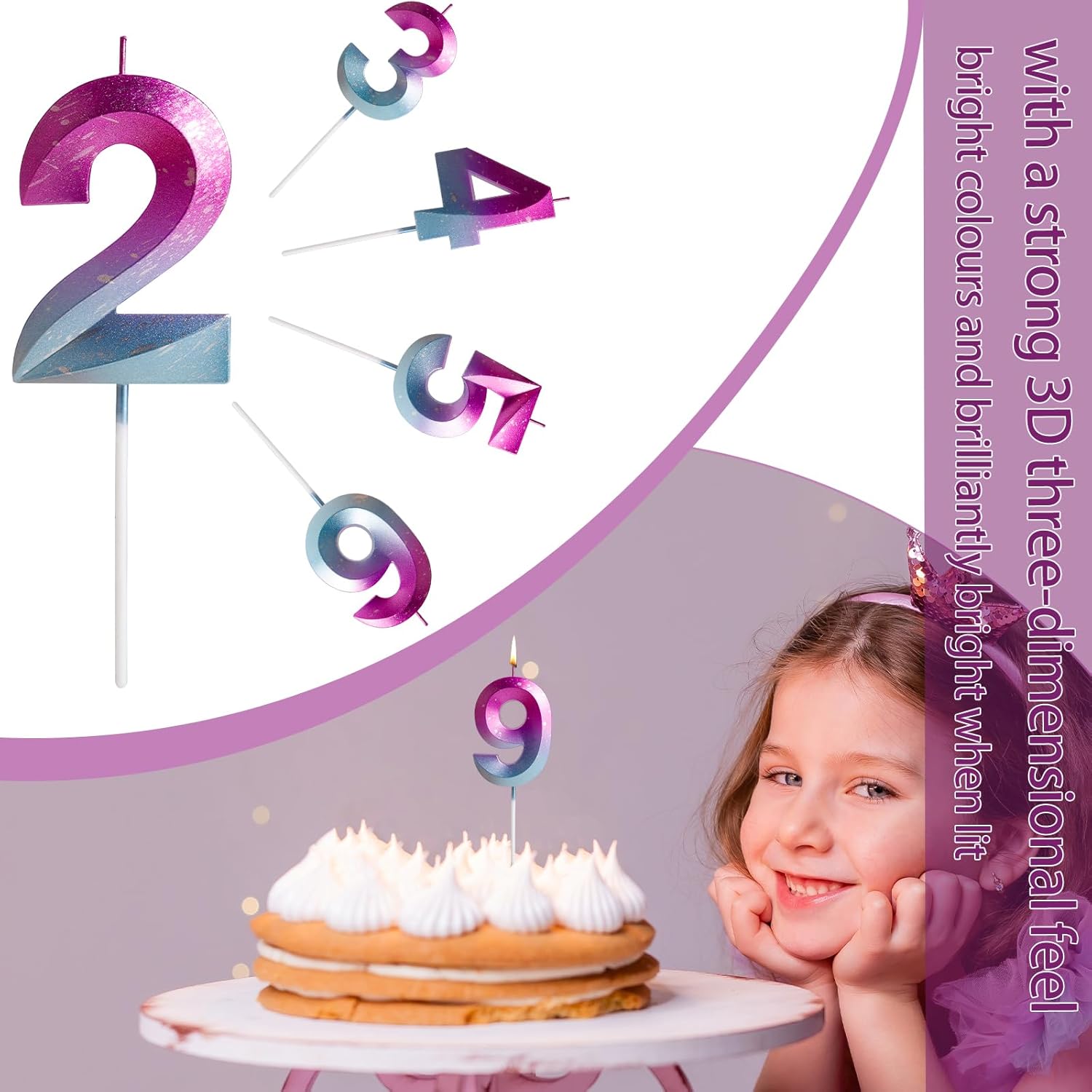 Detalle de Yiran 3D Birthday Candles – Colourful Numeral 20 Candle Set for Cakes