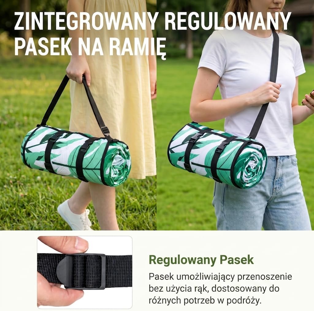 Detalle de Wolfwise 26004 koc piknikowy 200 × 200 cm, wodoodporny spód, zielone paski