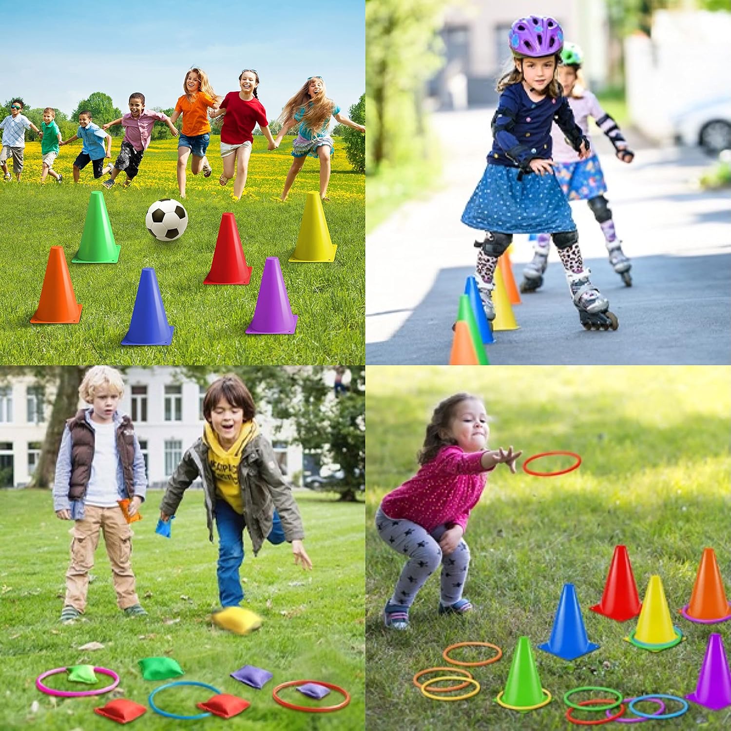 Detalle de Eocolz 3 in 1 Carnival Games Set: 6 Cones, 12 Rings, 12 Bean Bags for Indoor/Outdoor Fun