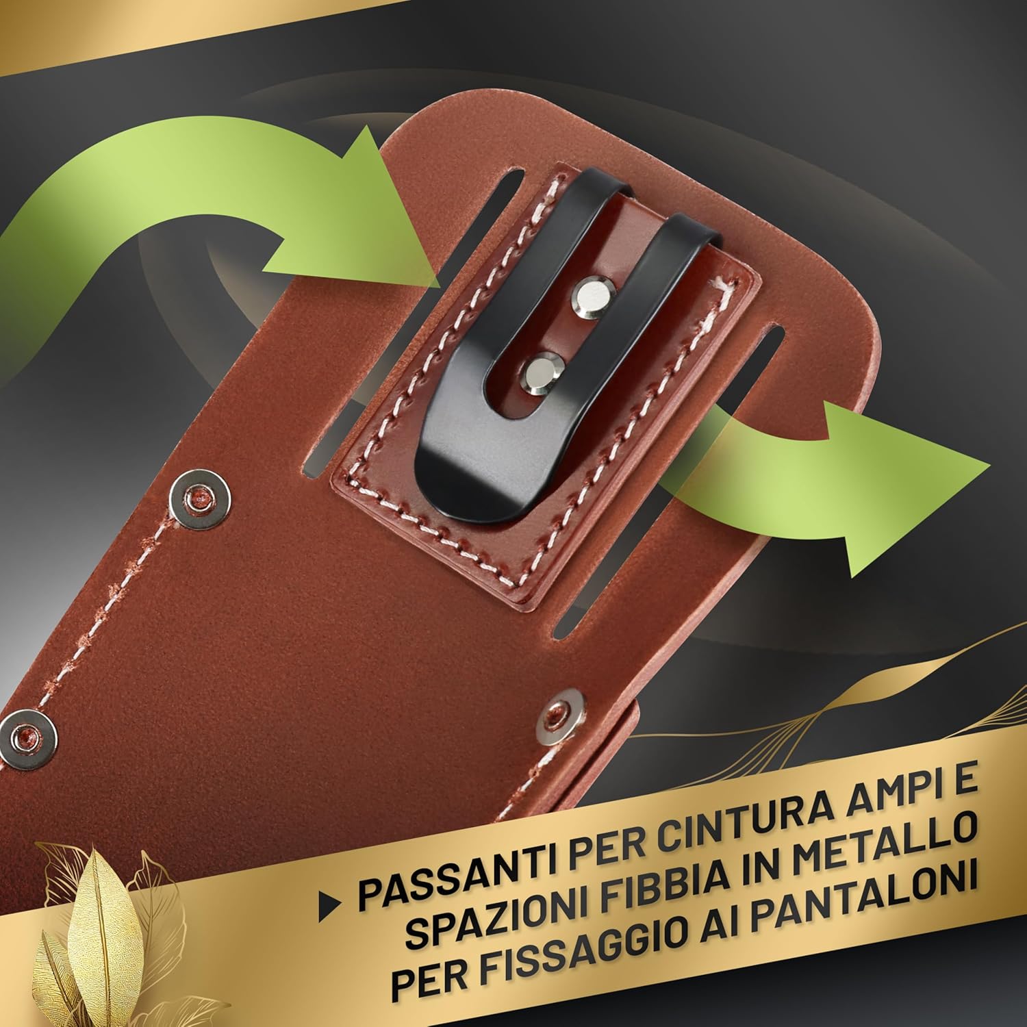 Thumbnail 2 de GRÜNTEK Fondina in cuoio per cesoie da giardino – Vera pelle marrone scuro