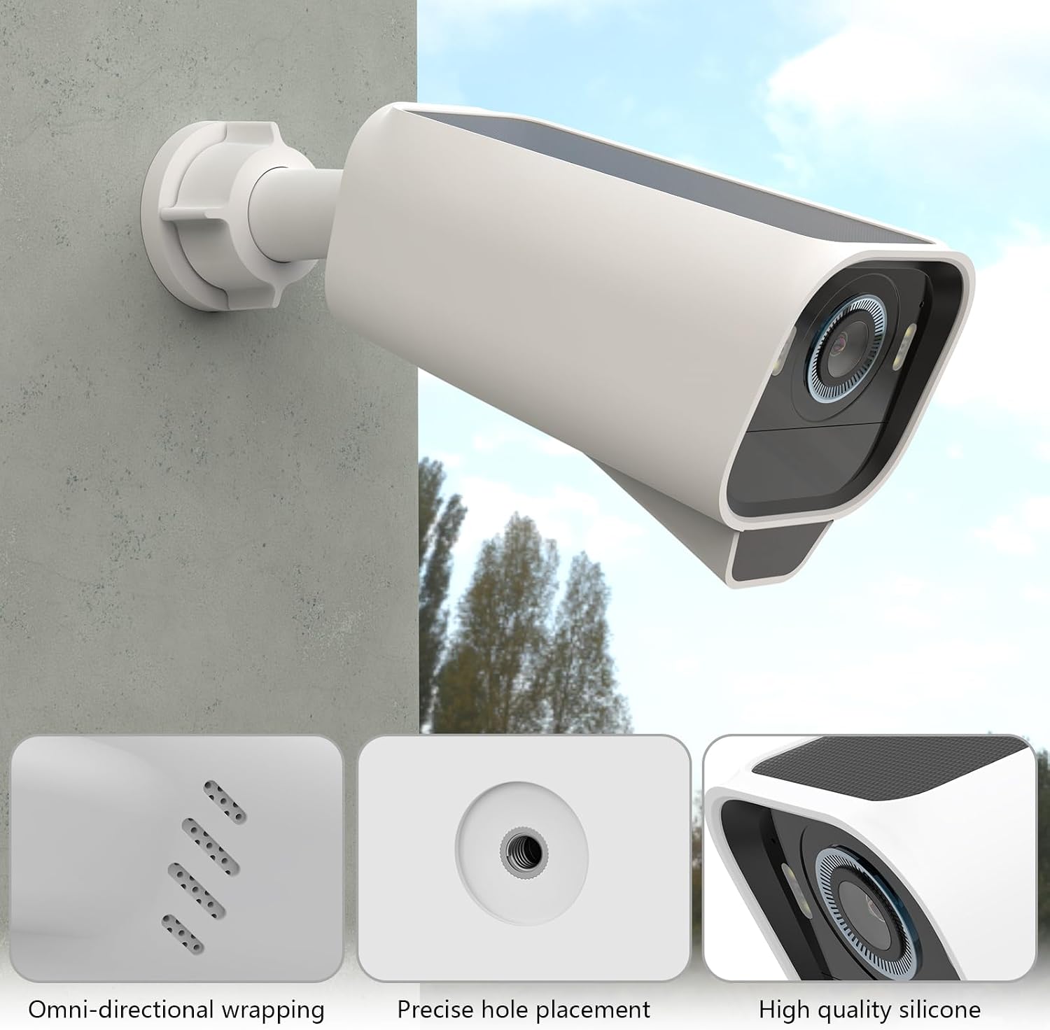 Detalle de HOLACA Silikonhülle für eufyCam S3 Pro – 2er Pack, wasserdicht und robust in Weiß