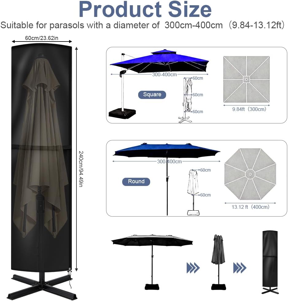Detalle de AOOWU 5499834 parasolhoes voor parasols van 300–400 cm, met rits