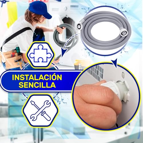 Detalle de MonTERAL Manguera de 2 m para Lavadora/Lavavajillas, Ø 3/4" con Conexiones Recta y Ángulo (Made in Italy)