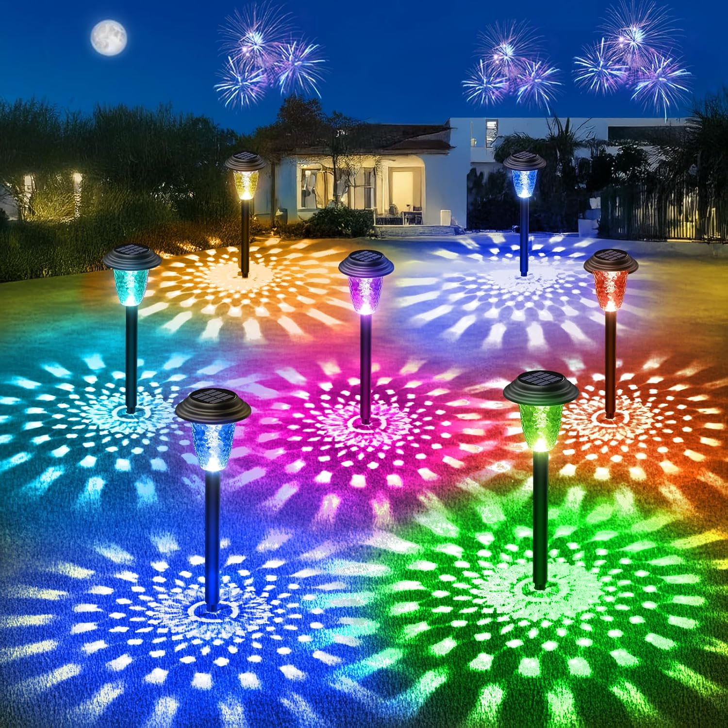 Detalle de BUCASA 8 Pièces Lampe Solaire Extérieur Jardin – Éclairage LED couleur et Blanc chaud, Étanche, sans câbles