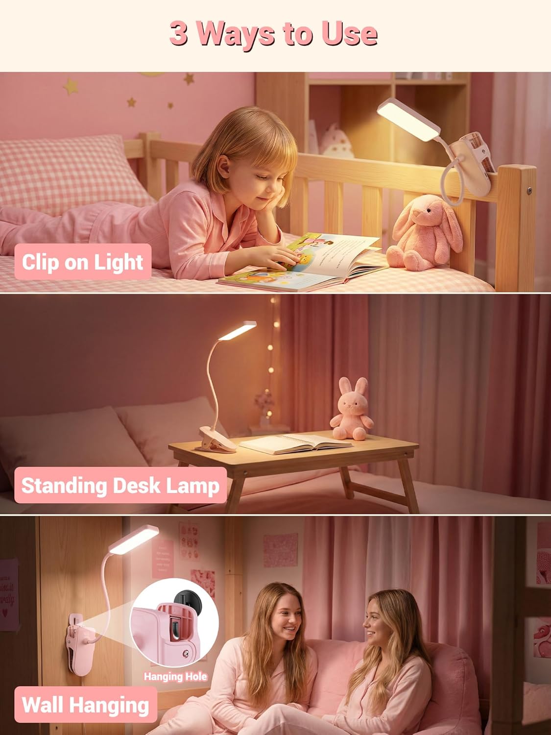 Thumbnail 6 de ReinHoo MW03 Pink Clip-On LED Desk Lamp, Rechargeable 4000mAh