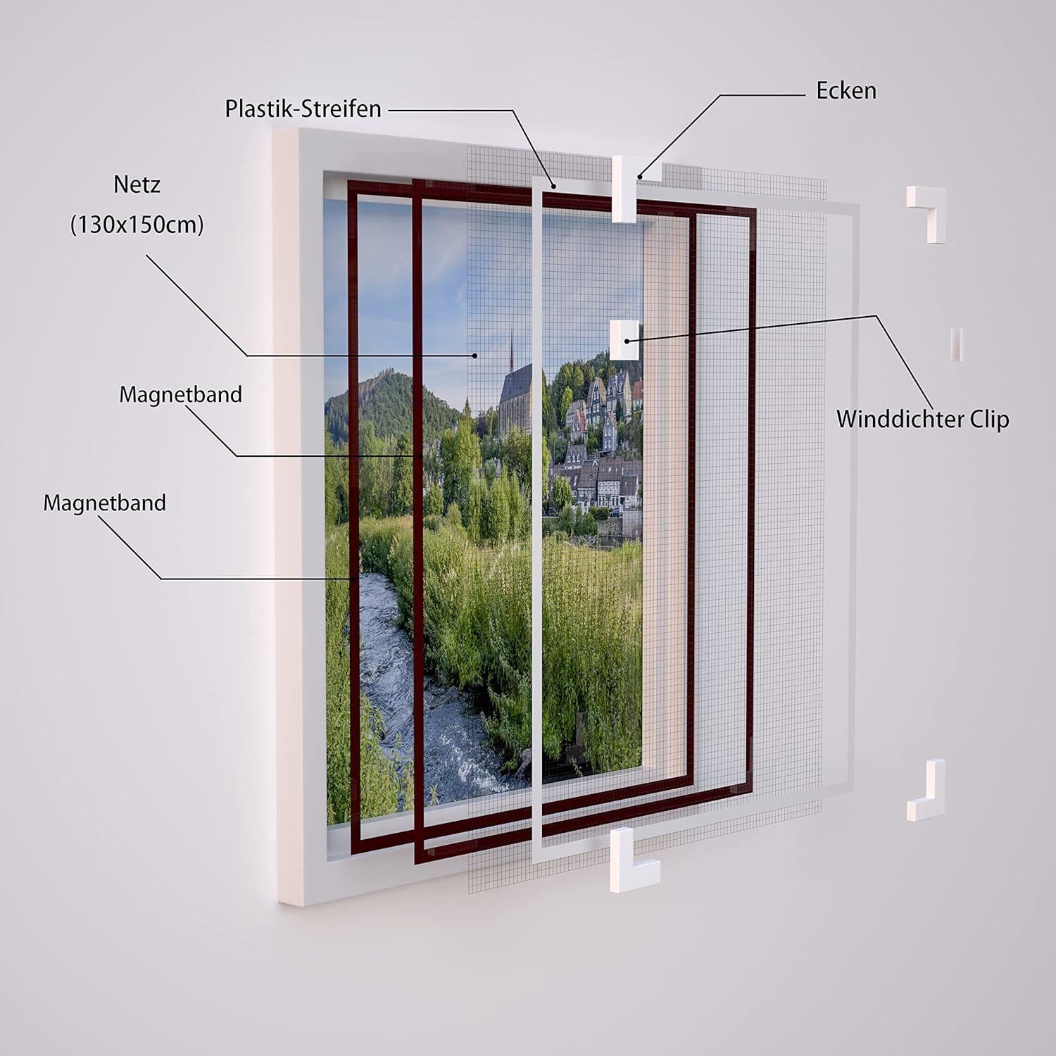 Thumbnail 4 de NeatiEase DIY Insektenschutz Magnetfenster – Magnetrahmen für Fliegengitter, bis 150 x 180 cm