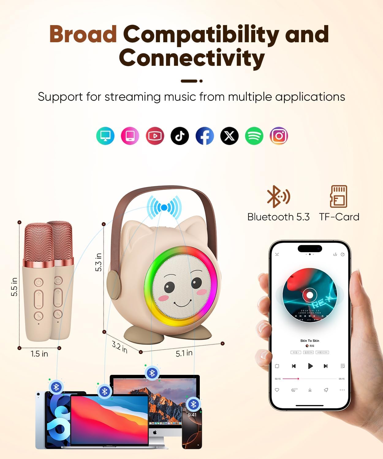 Detalle de Mini Karaoke Machine Toy Portable with 2 Microphones 🎤