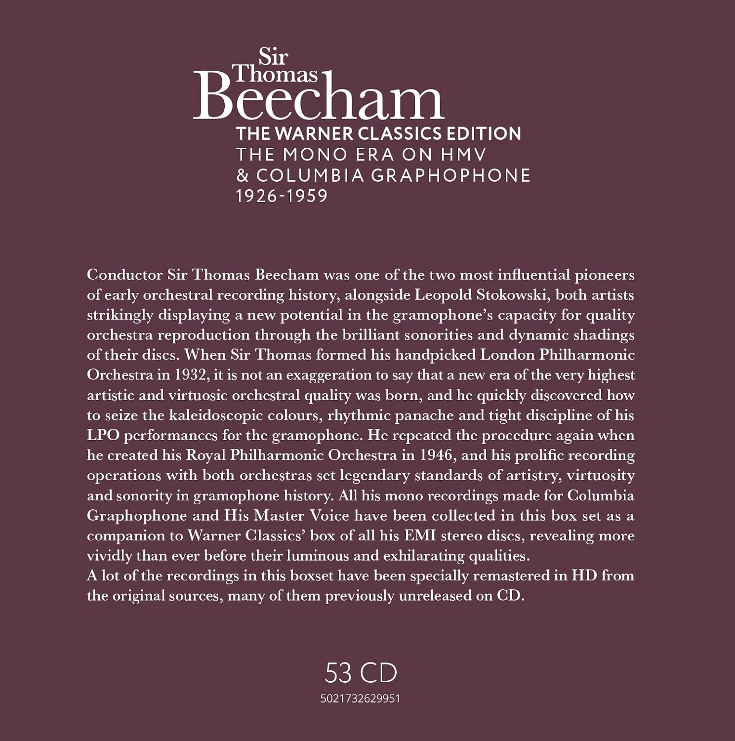 Detalle 1 de Warner Classics Sir Thomas Beecham: The Mono Era on HMV & Columbia – klassisk musik