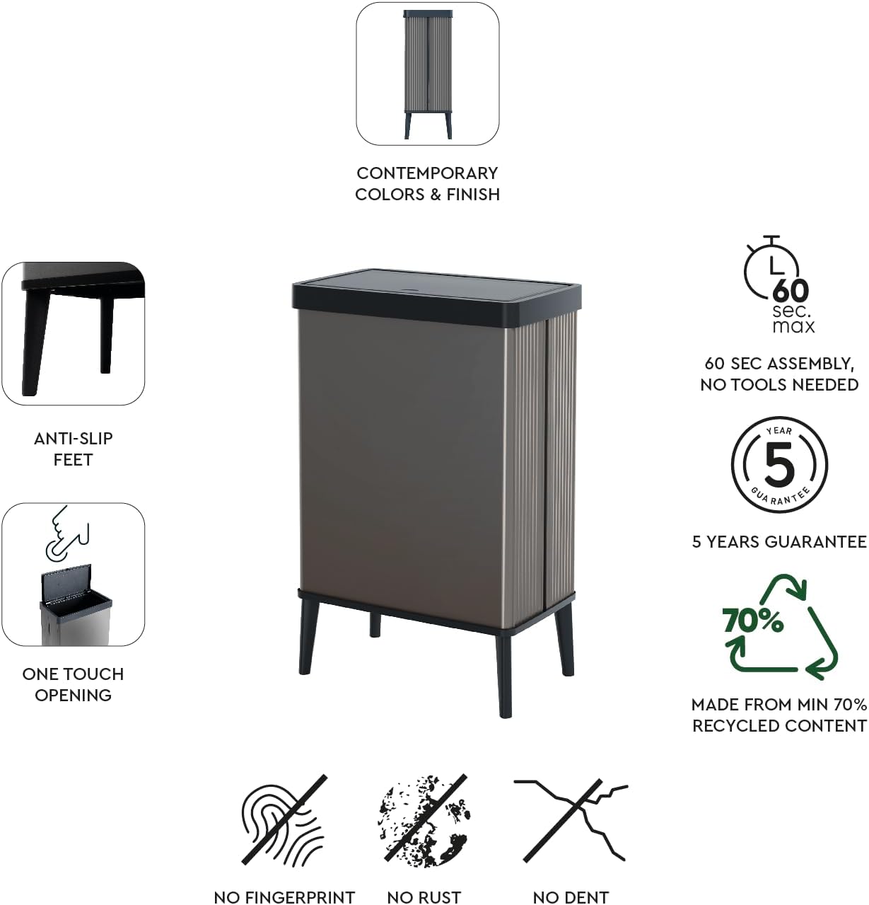 Thumbnail 7 de CURVER Verto - Cubo de basura elegante 54L con tapa 🗑️