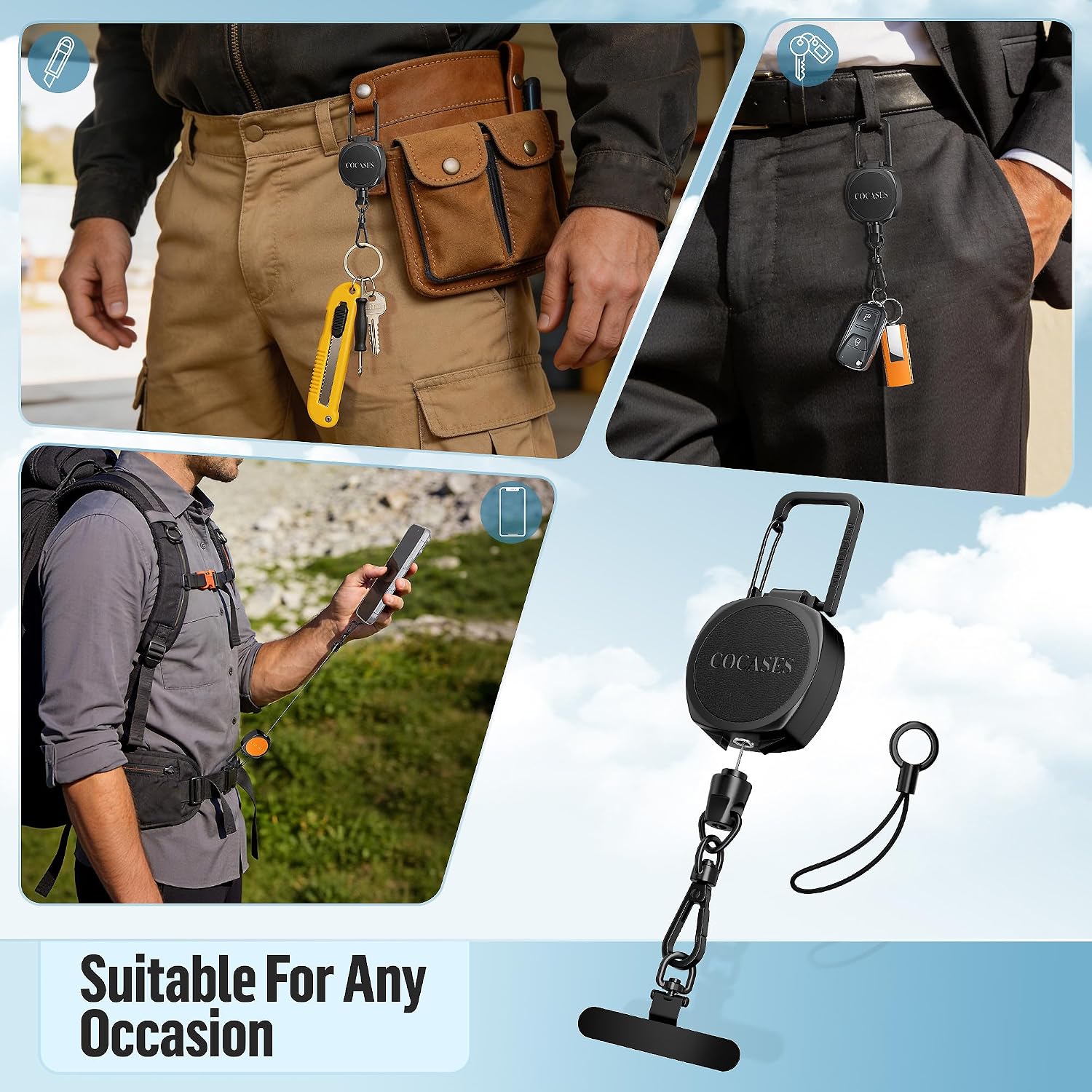 Thumbnail 6 de COCASES 2 Pack Retractable Phone Lanyard: Anti-Theft 360° Clip with Steel Line & Quick-Release Options