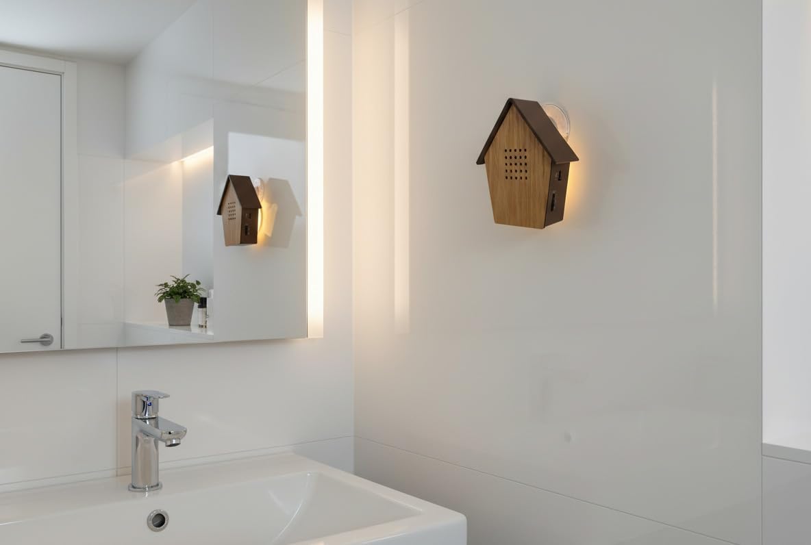 Detalle de Northpoint Naturgeräuschebox Vogelgesang – Bewegungsmelder, Echtholz, USB-C, Wandhalterung