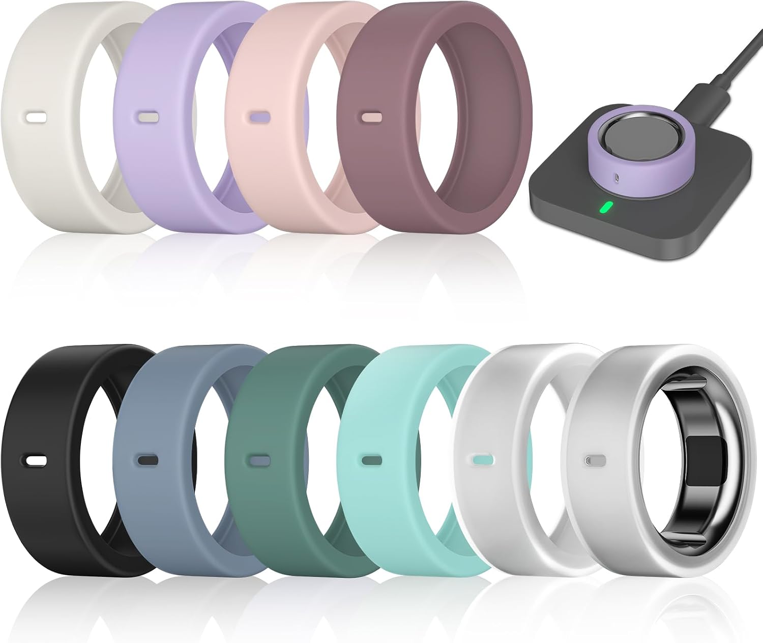 Detalle de 10-Pack Silicone Ring Covers for Oura Ring Gen 4/4 Ceramic, Gen 3 & Ultrahuman Ring with Charging Hole