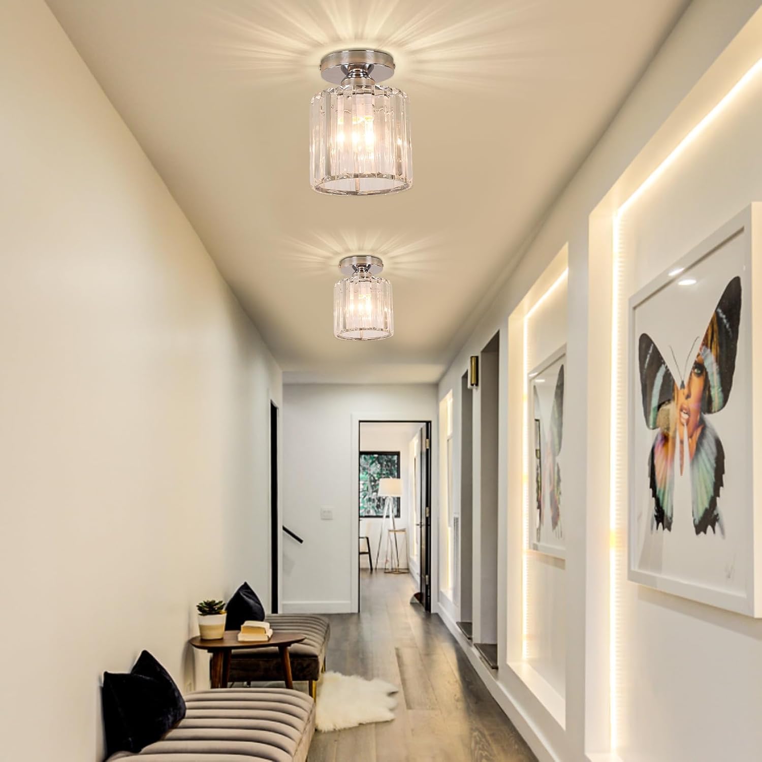 Detalle de FRIXCHUR Small Crystal Chandelier Ceiling Light
