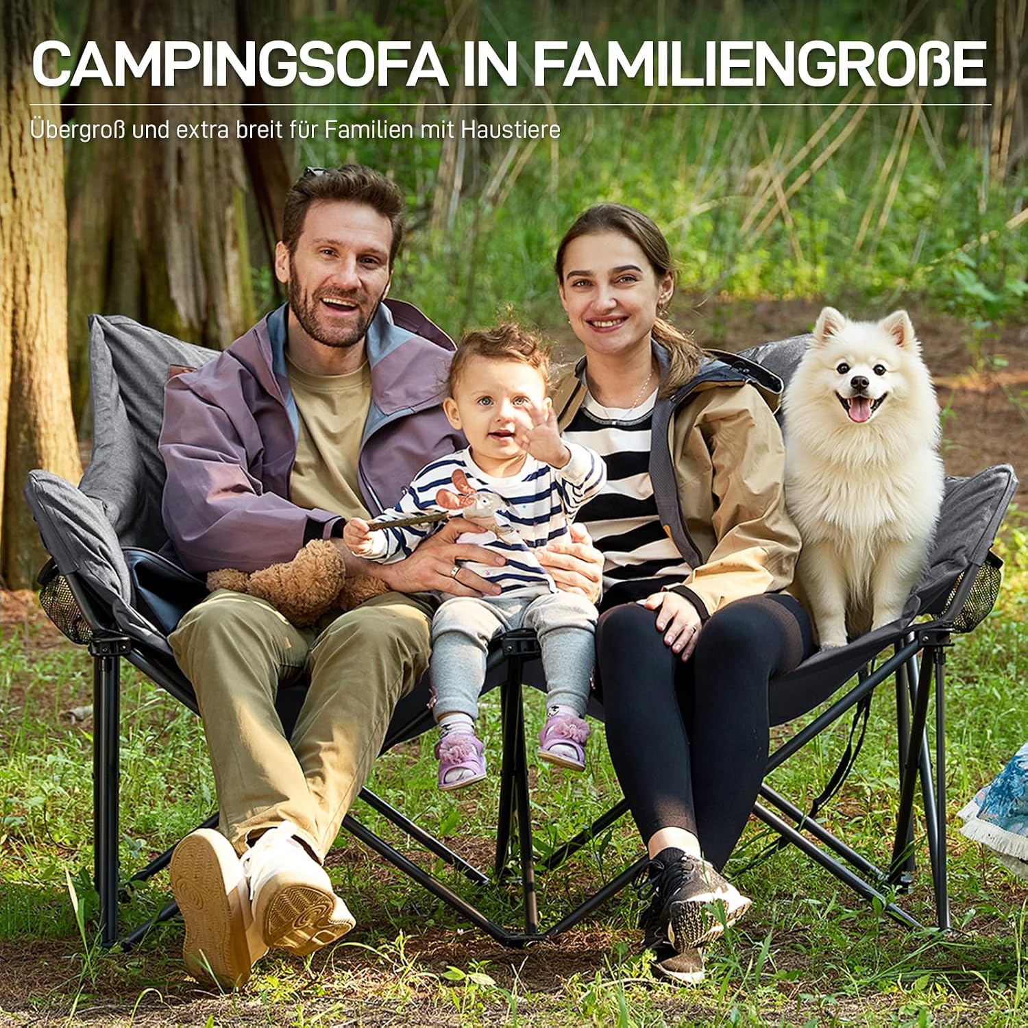 Thumbnail 3 de EVER ADVANCED Campingstuhl faltbar 145 cm breit: 2-Sitzer Campingsofa mit hoher Lehne, bis 400 kg belastbar