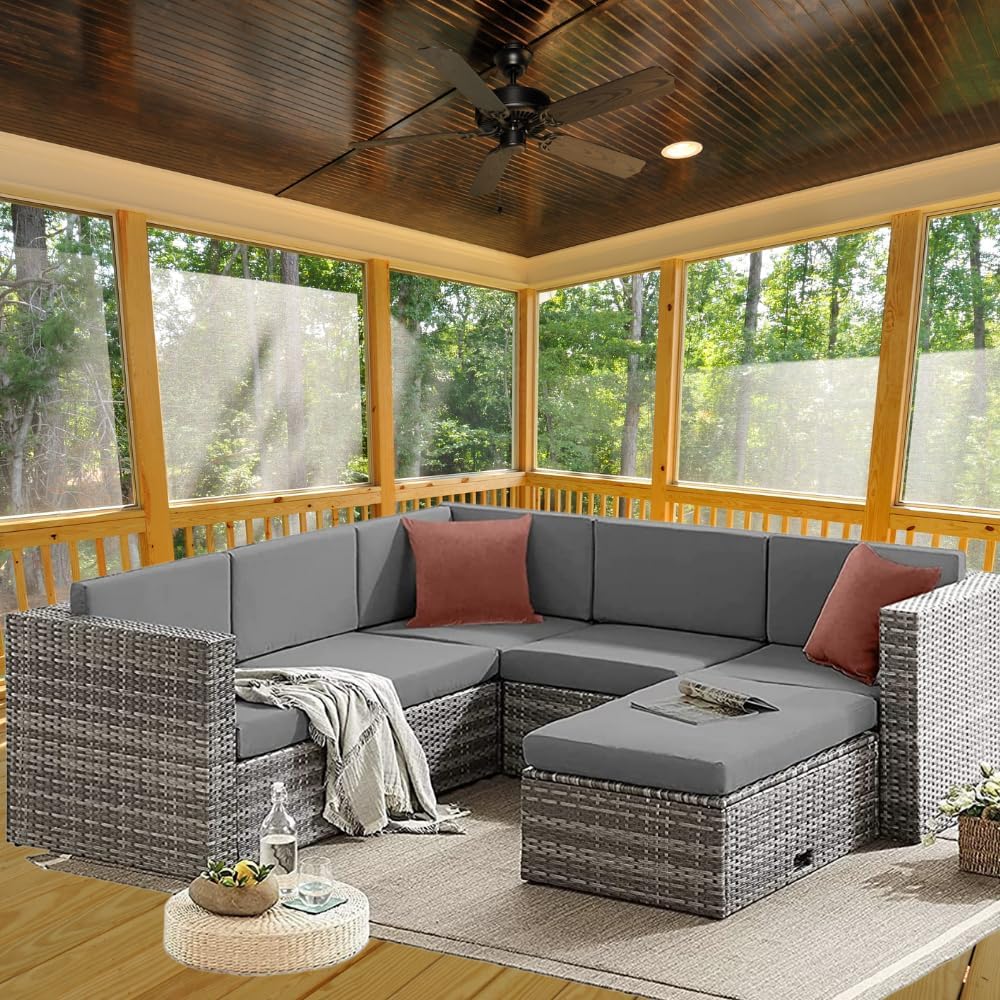 Thumbnail 3 de EVRE Monaco Rattan Garden Furniture Set: 6 Piece Outdoor Lounge with Convertible Table