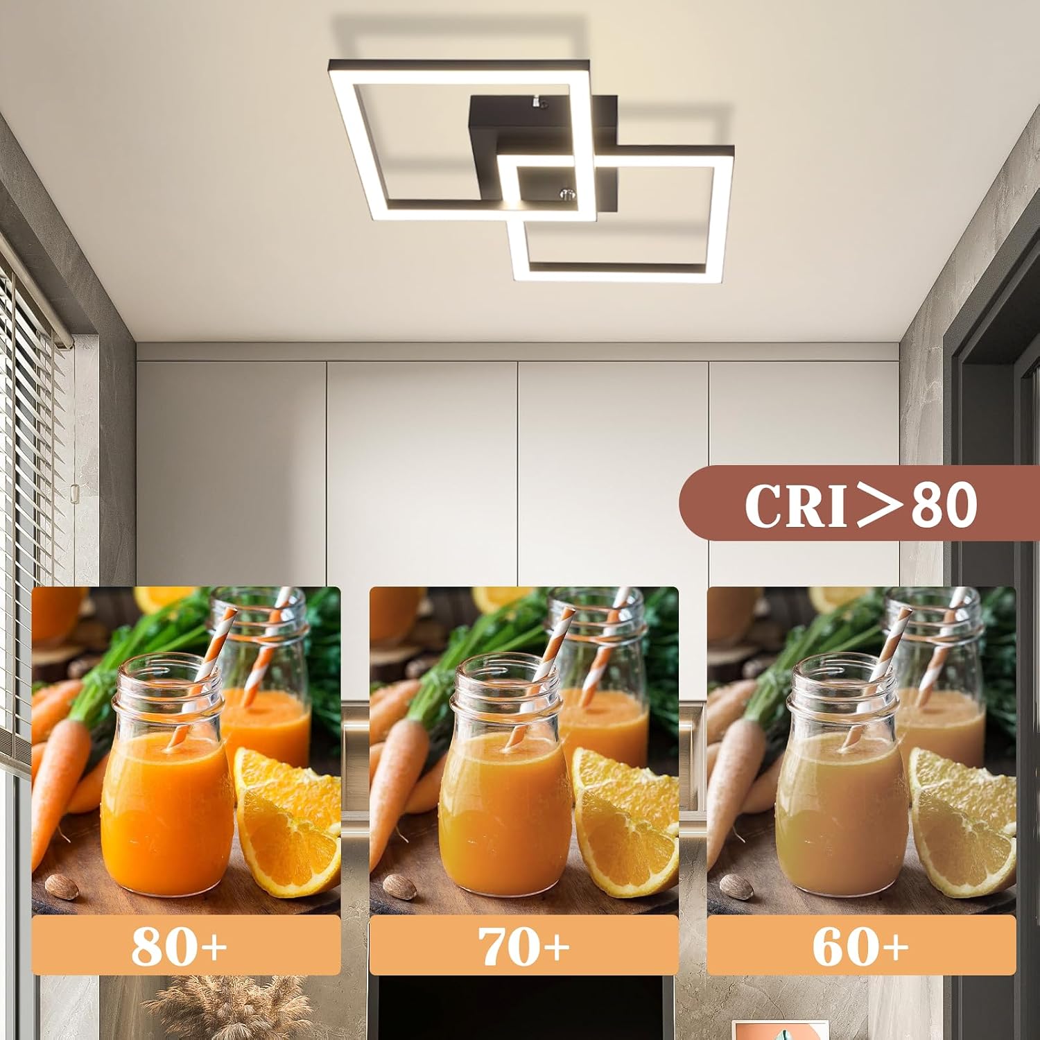 Detalle de Homefire LED-Decktleuchte für Küche & Flur, 24 W, 4000K, schwarz – eckiges Designlicht
