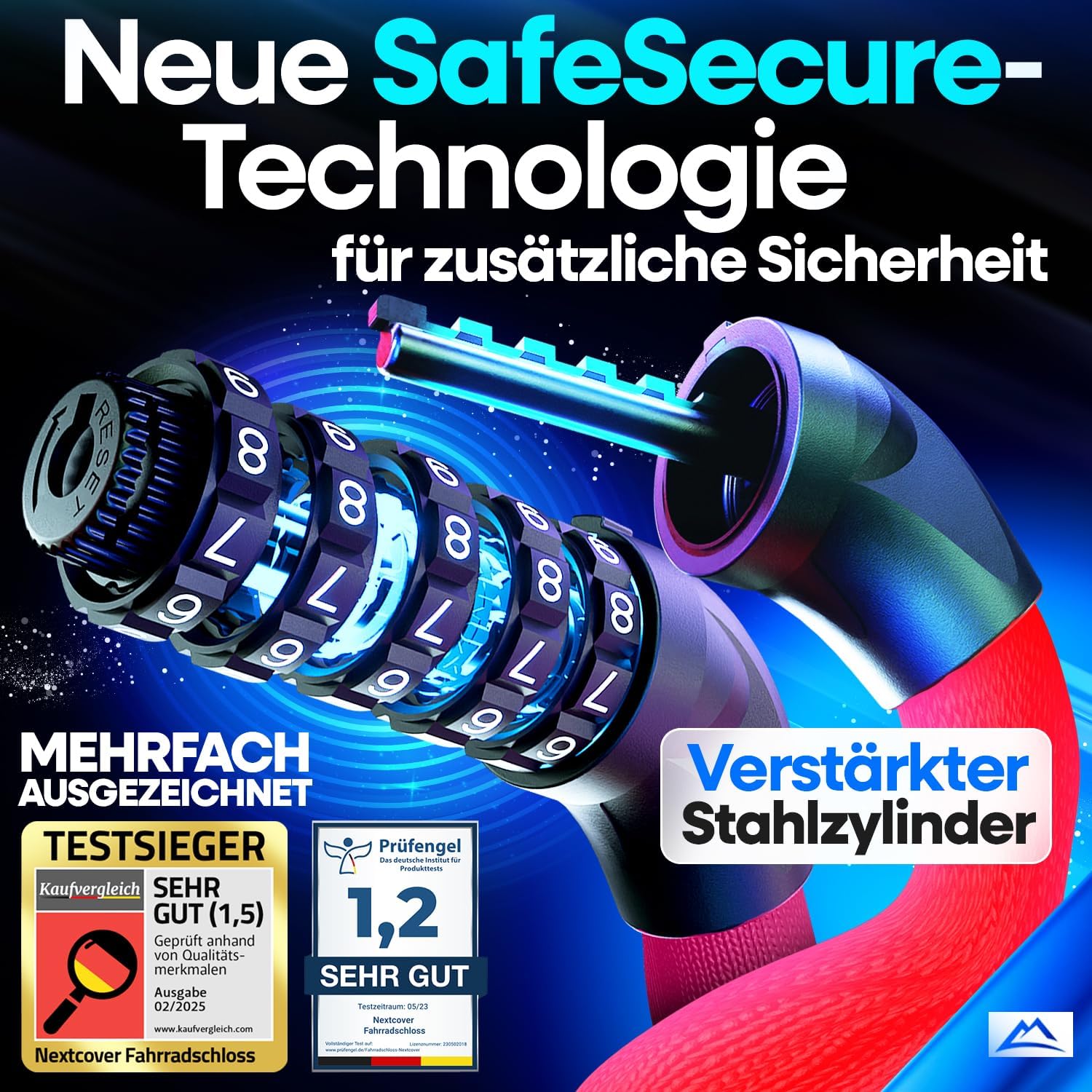 Thumbnail 1 de NEXTCOVER LockOne Fahrradschloss mit Zahlencode – 90 cm Edelstahl-Kettenschloss mit SafeSecure