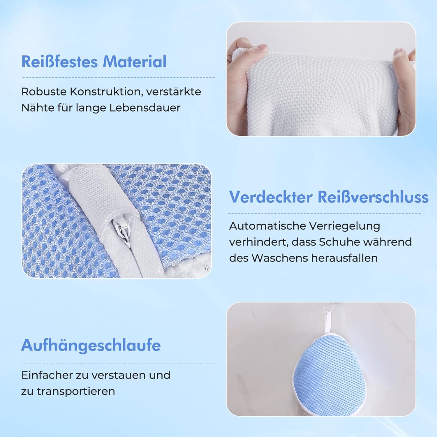 Detalle 2 de Teletrogy 2er-Set Schuhwaschbeutel für Waschmaschine – 3D-Net mit verstecktem Reißverschluss (bis EU 46)