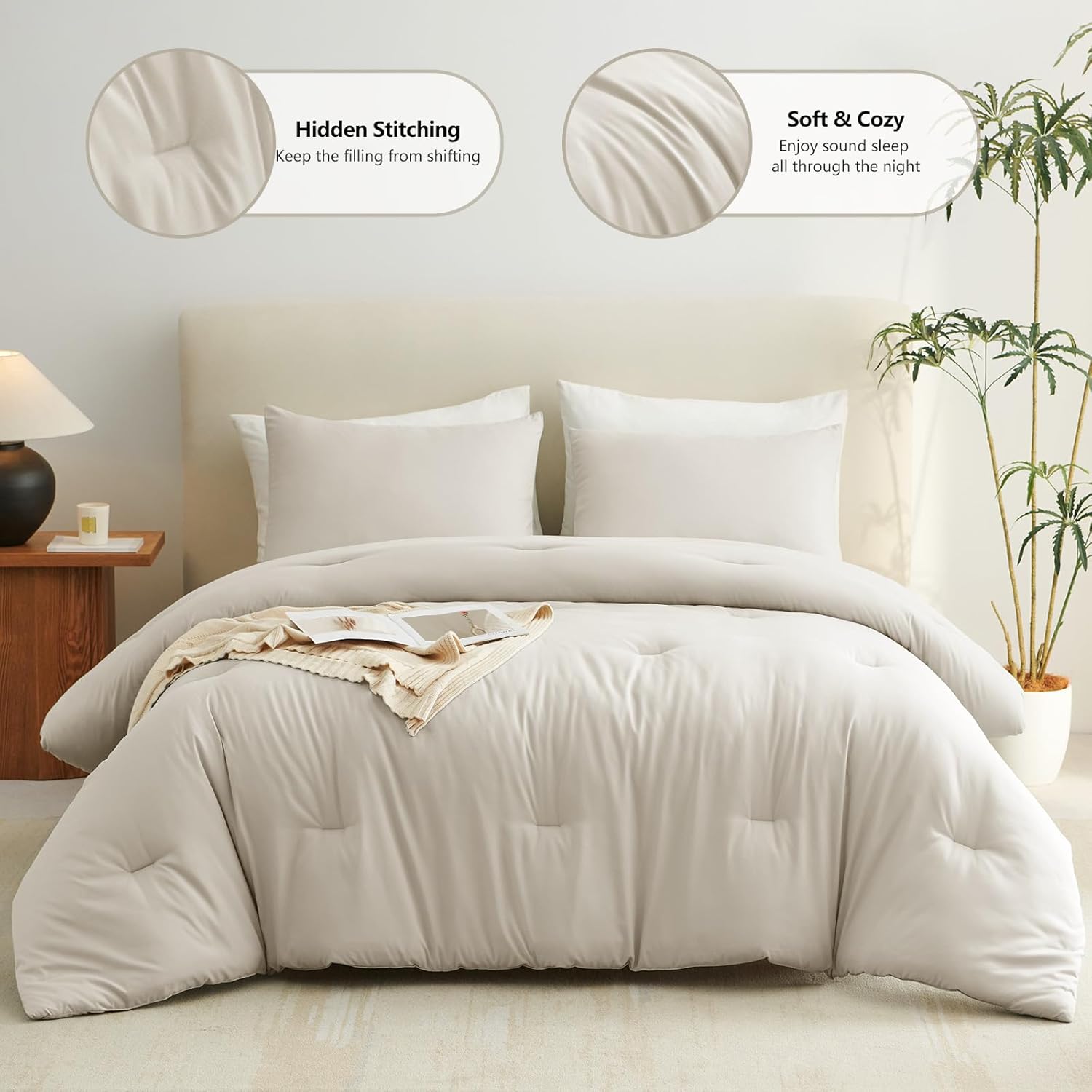 Detalle 2 de CozyLux Beige Queen Comforter Set 3-Piece Bedding