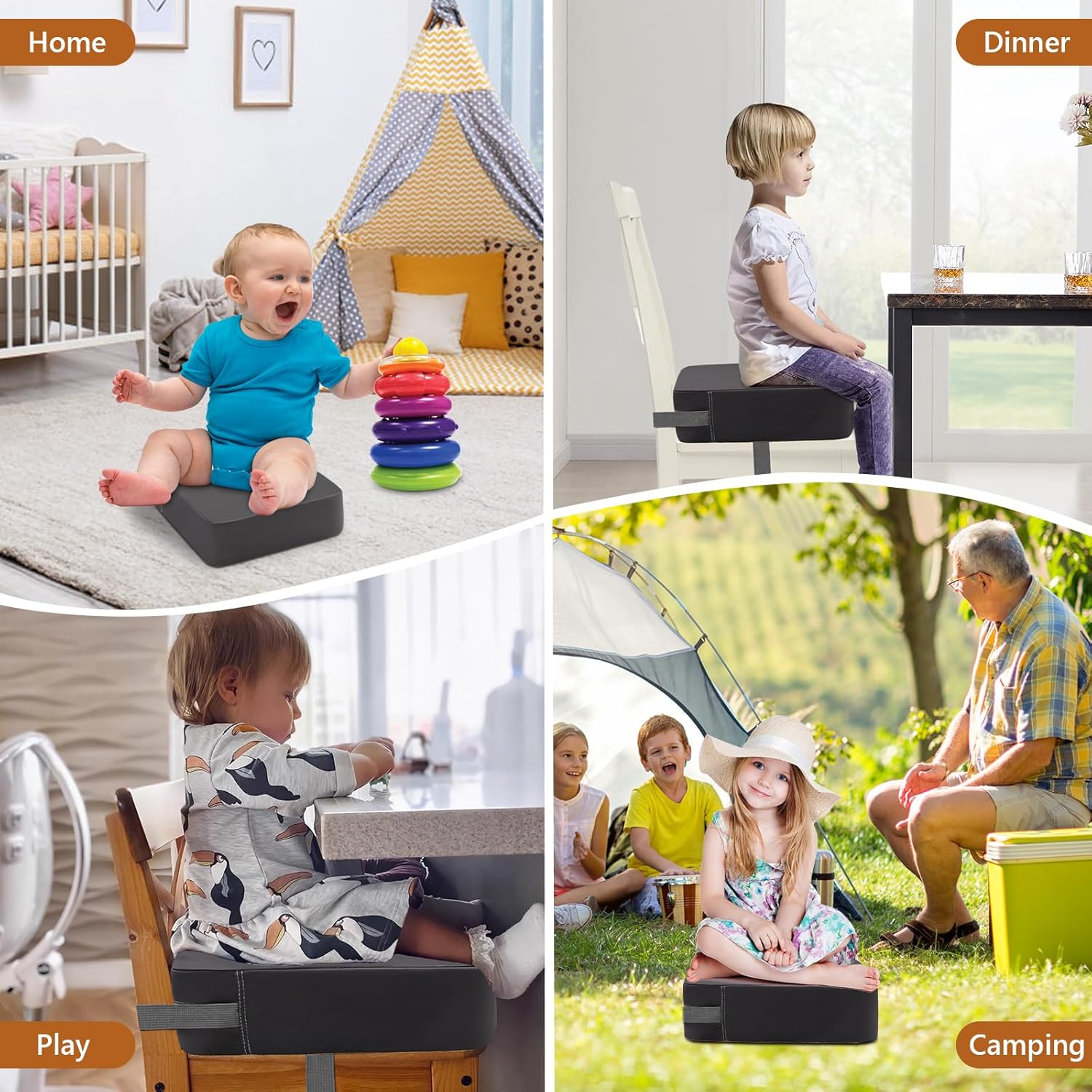 Thumbnail 5 de Sitzerhöhung Stuhl Kind (Waschbar, zerlegbar, tragbar) mit 2 Sicherheitsschnallen und Gurten – Grau