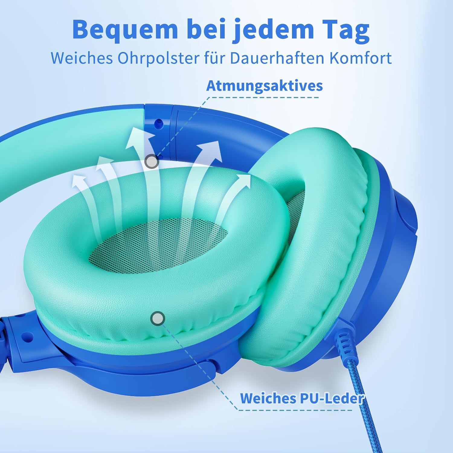 Detalle de Kopfhörer mit Kabel und Mikrofon, Over-Ear, 3,5 mm – faltbar, 1,5 m Nylonkabel, kompatibel mit Tablet/Laptop/MP3/MP4