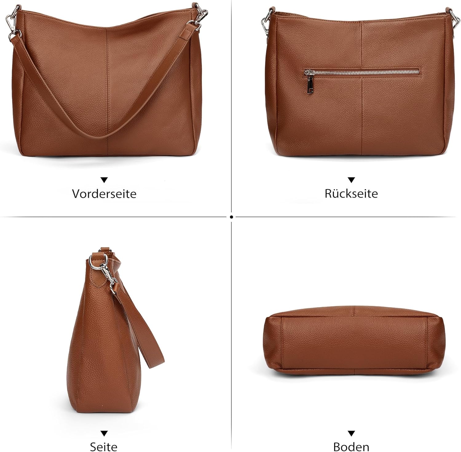 Thumbnail 6 de befen Damen Handtasche aus echtem Rindsleder – Hobo/Shopper Schultertasche mit 2 Trägern, weich & alltagstauglich