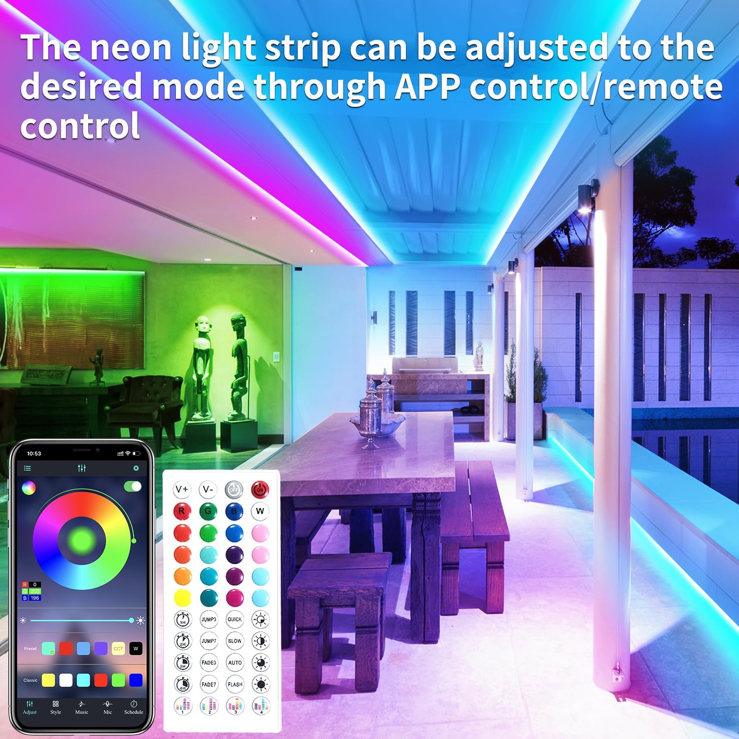 Thumbnail 1 de Segrass Flexible LED Neon Lights Strip 10M RGB with Remote, APP Control, IP65 Waterproof
