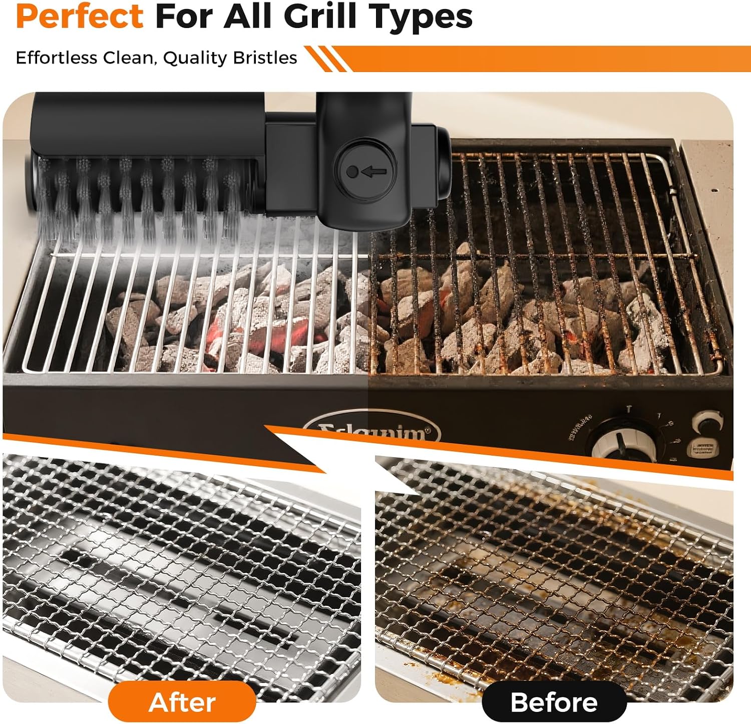 Detalle de YKYI Electric Grill Brush — Cordless BBQ Cleaner with 2 Heads and 3 Speeds
