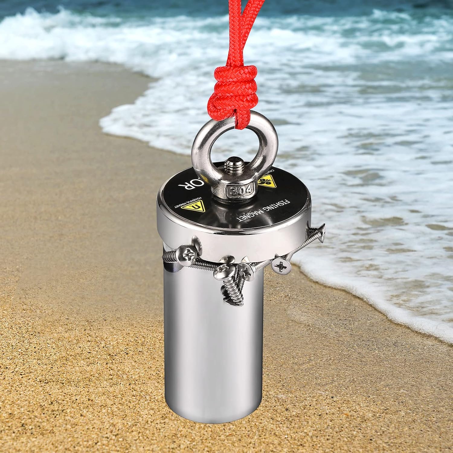 Detalle 2 de Uolor Fishing Magnet (160 Kg / 353 LBS pull force) N35 round neodymium magnet for river retrieval