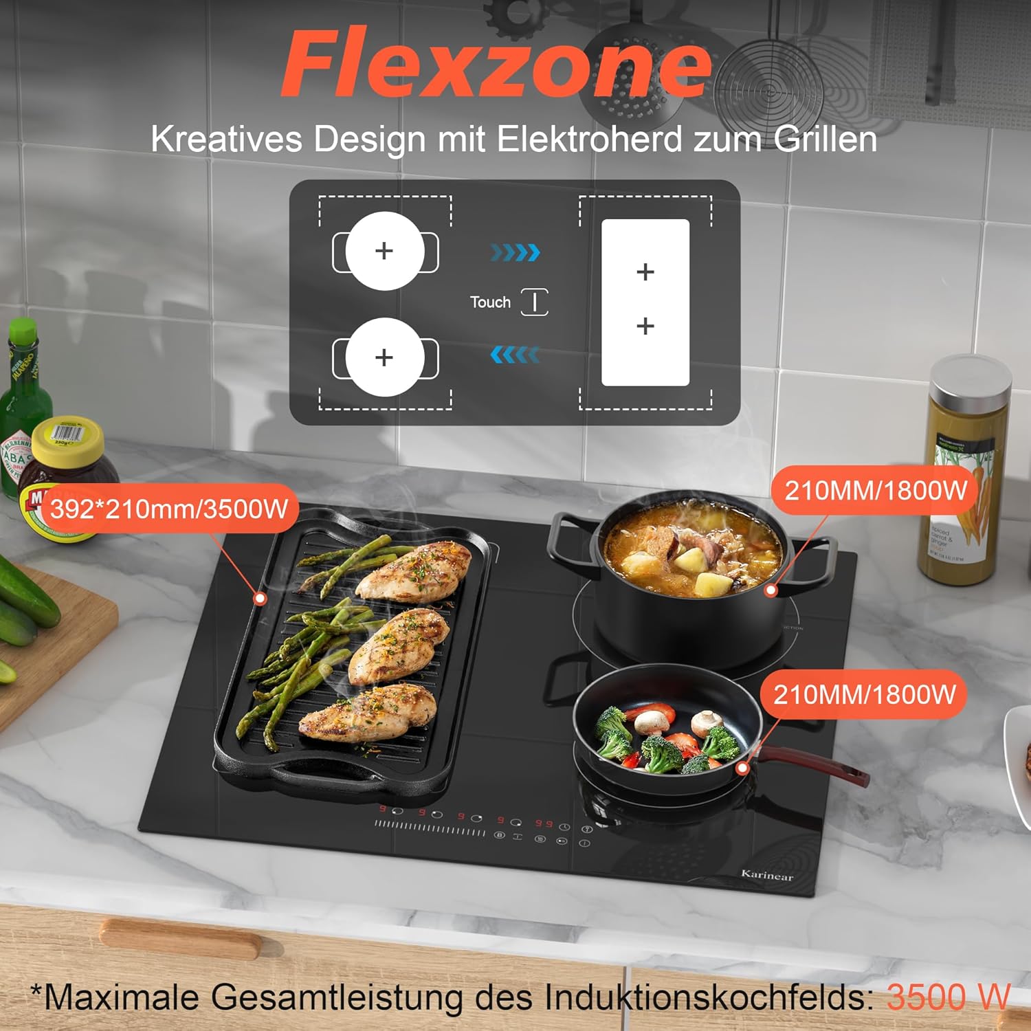 Thumbnail 2 de Kareer Karinear 60 cm Induktionskochfeld mit Flexzonen – Stecker-Modell, 3500 W