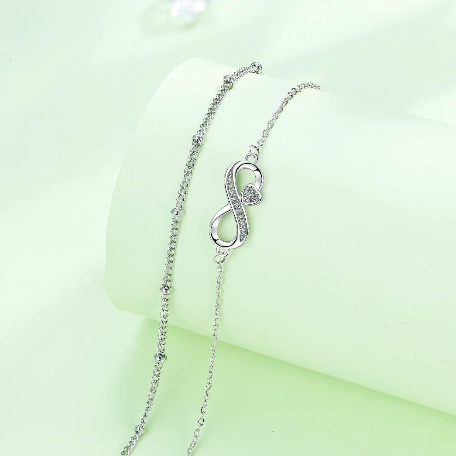 Thumbnail 6 de Hifeeled Fußkettchen Damen Silber 925 – Doppelketten mit Kugelperlen, verstellbar 22 cm + 4 cm