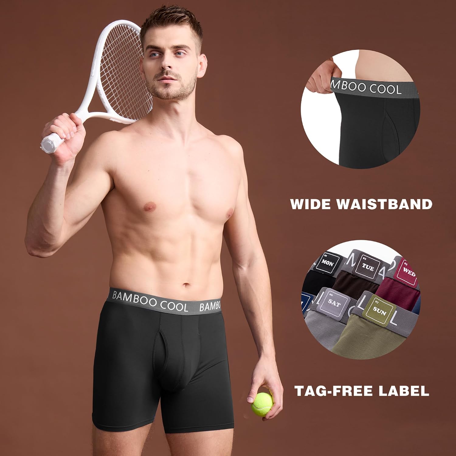 Detalle 2 de BAMBOO COOL Men's Bamboo Viscose Boxer Briefs, 4-Way Stretch