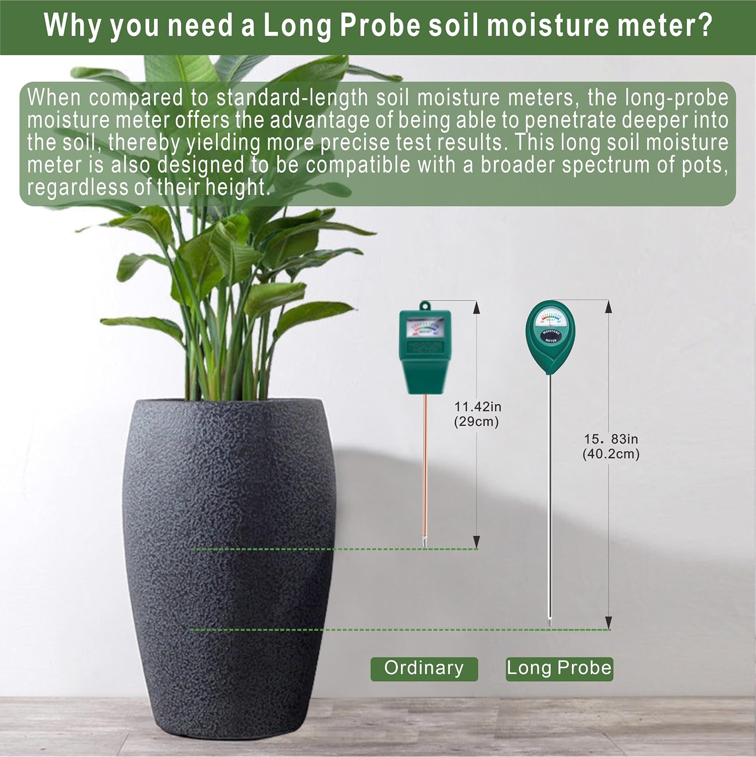 Detalle 2 de XLUX T9178 Long-Probe Soil Moisture Meter, Battery-Free with Large Dial