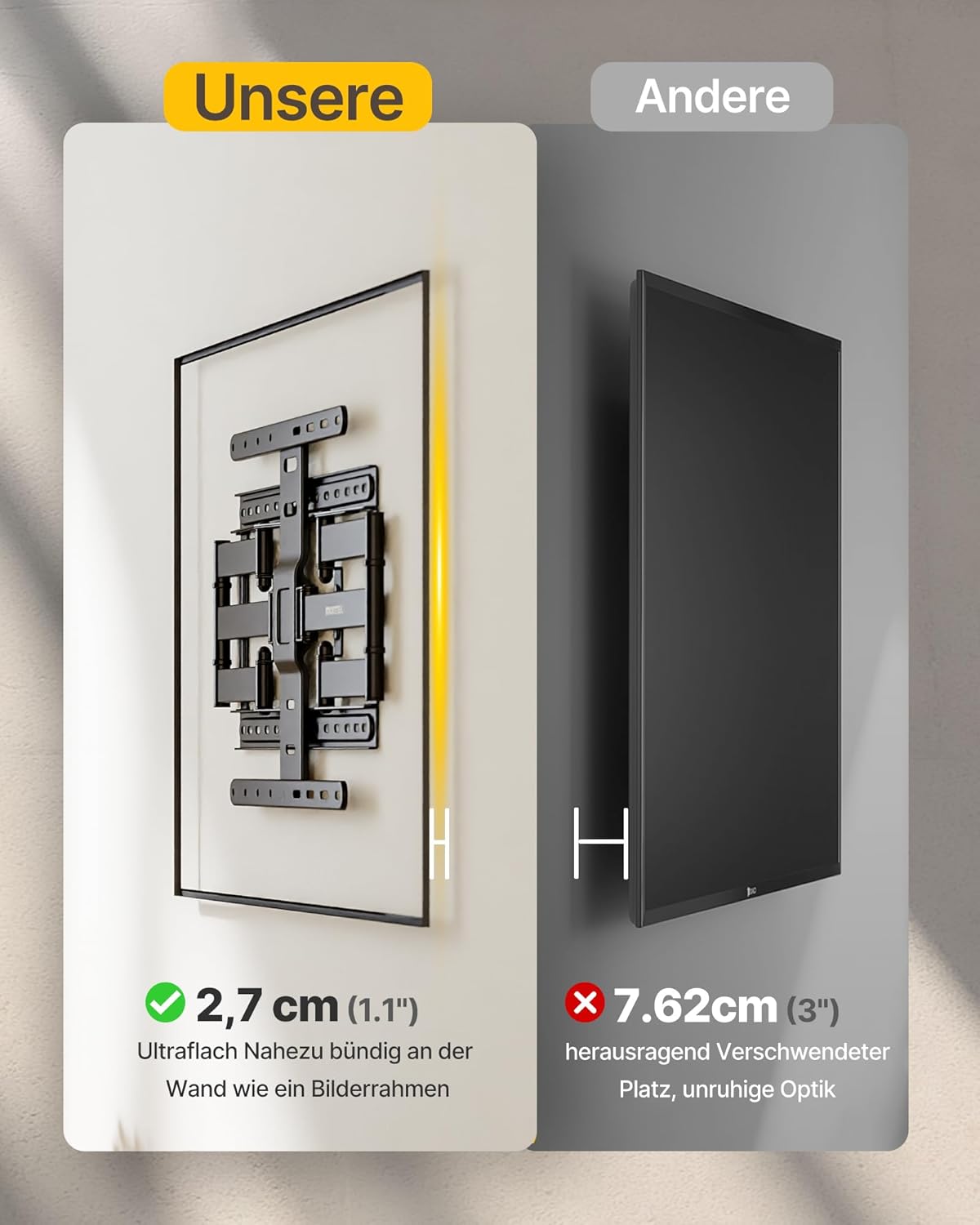 Thumbnail 2 de monTEK 1.1" Ultra Slim TV Wandhalterung 37–75 Zoll – bis 60 kg, voll beweglich, max. VESA 400x400