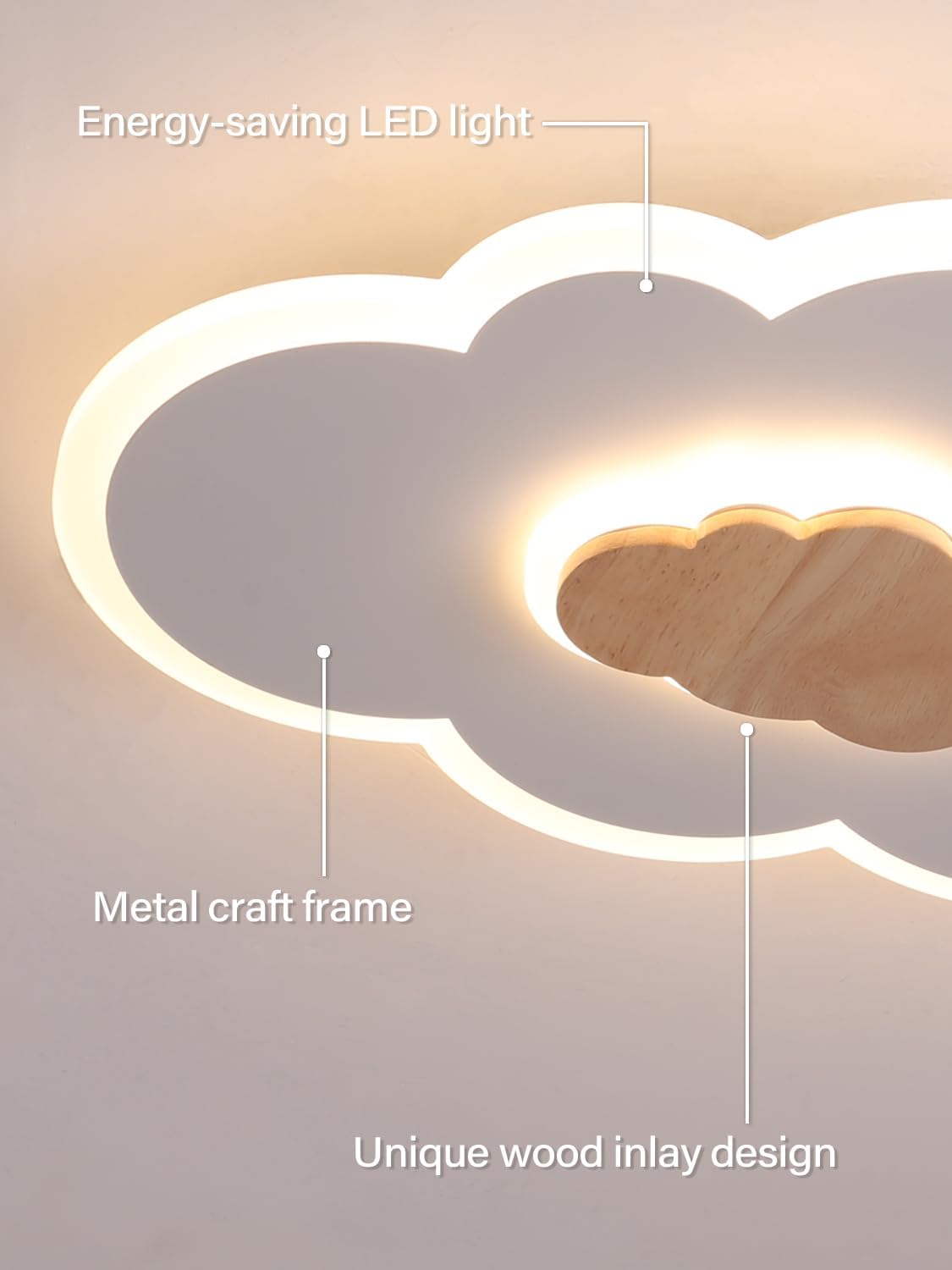 Detalle de FANLG LED-Deckenlampe Kinderzimmer 40 cm – dimmbar, Fernbedienung, 3000–6000 K, Wolkendesign