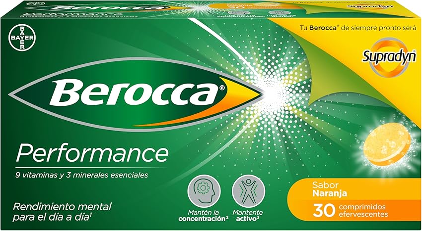 Detalle de Berocca Performance: Vitaminas Efervescentes Naranja para Energía 🍊