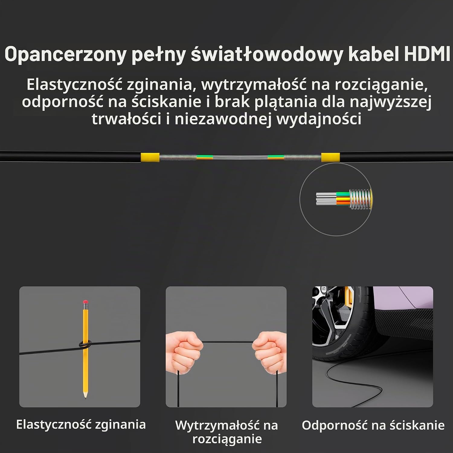 Detalle 1 de RUIPRO SNPF21GEN4AK-20 – światłowodowy kabel HDMI 2.1, 20 m, 48 Gb/s, odłączany