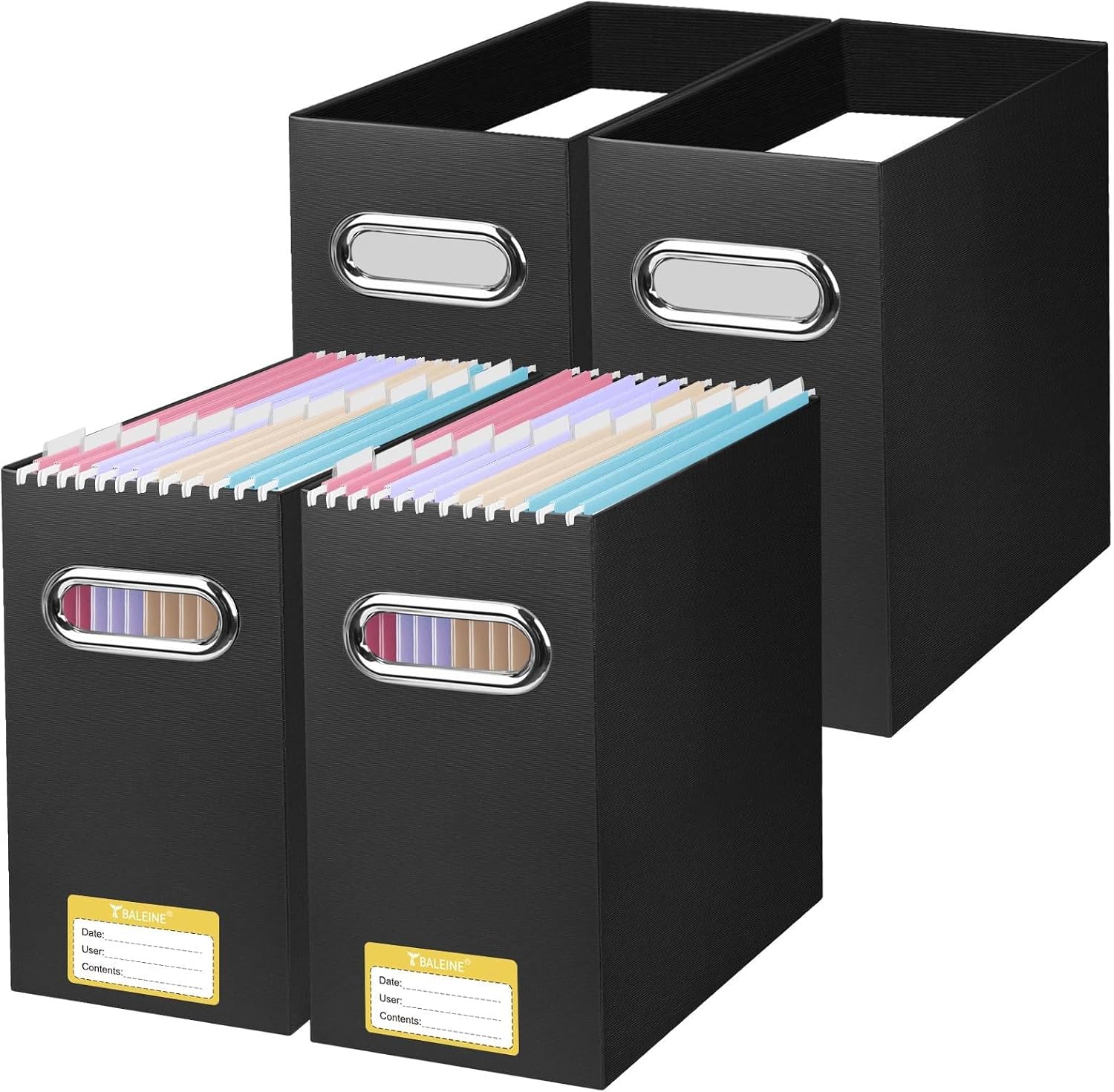 Detalle de BALEINE Baleine-1390 File Organizer Box, Slim 4-Pack with Handles