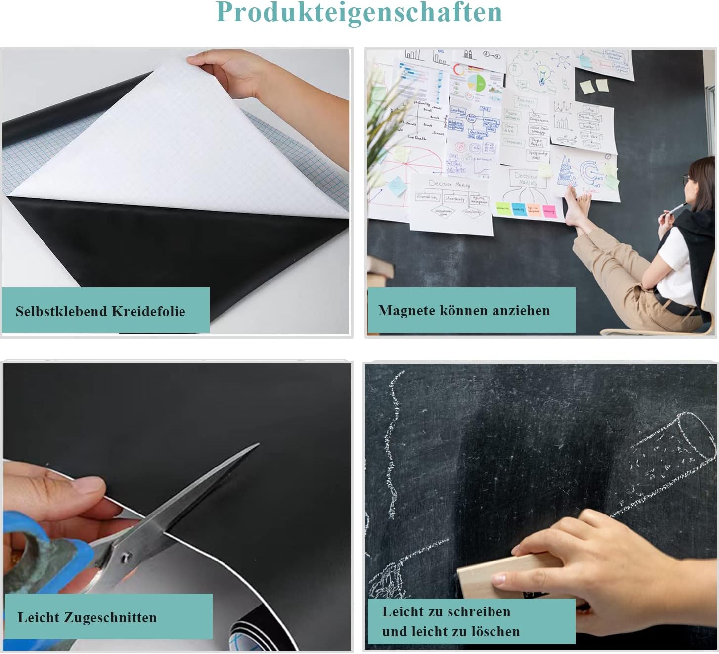 Detalle de Warasee Magnetfolie Tafelfolie selbstklebend 60 × 100 cm in Schwarz – beschriftbar & abwischbar