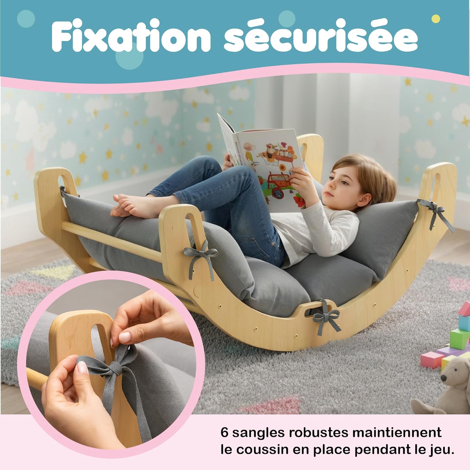 Detalle de COSYLAND Coussin et Matelas Confortable pour Enfants – Arche Montessori et Arche d’Escalade Bébé, Tapis de Sol Gris 50×100 cm