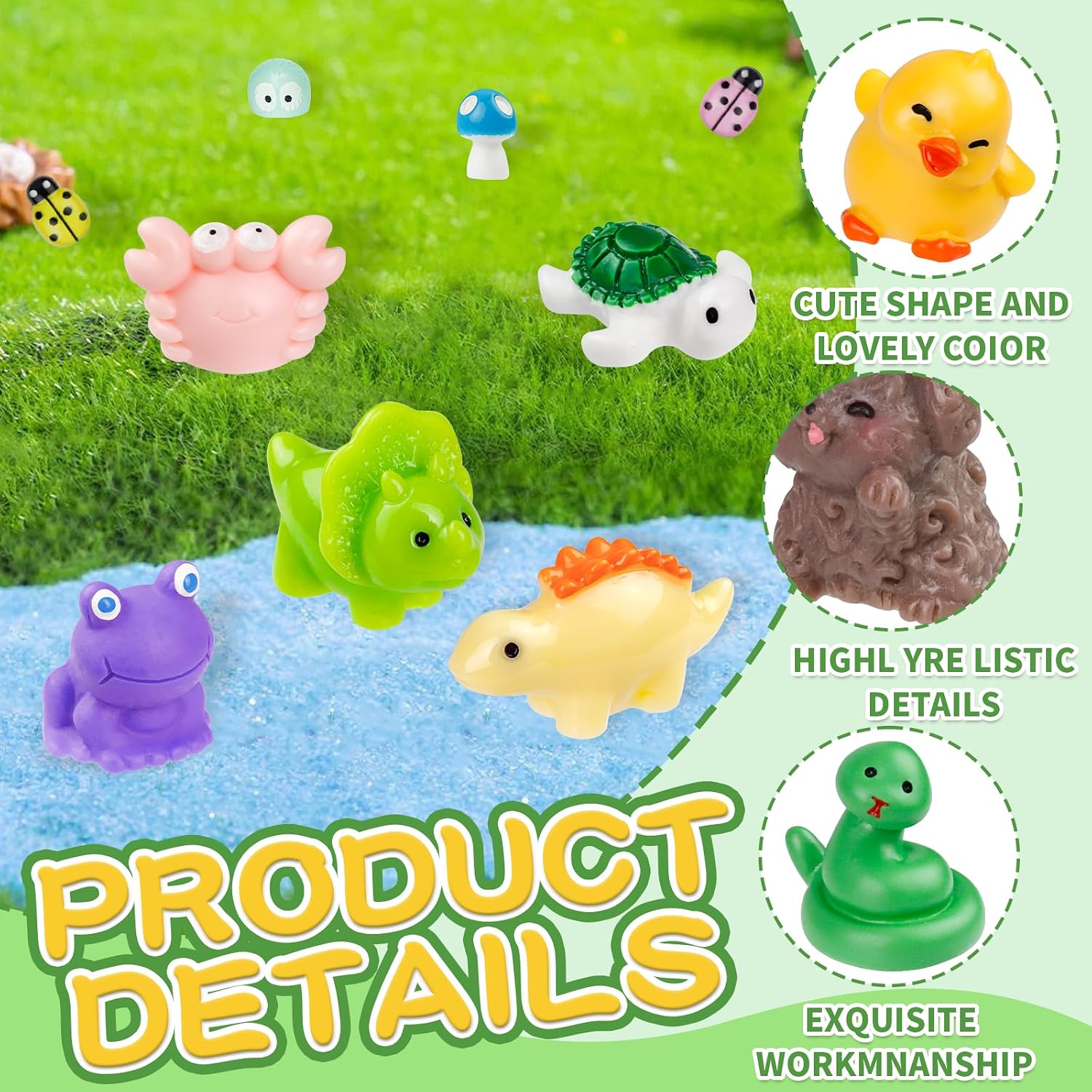 Detalle de 200 Pcs Mini Patio Miniatures: Colorful Resin Animal Figures for Fairy Gardens & Dollhouses