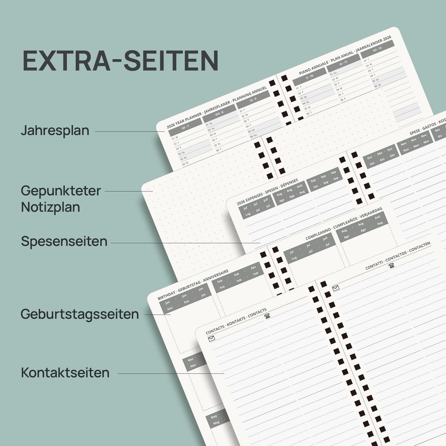 Detalle de POPRUN Taschenkalender 2026/2027 – Kompakter Planer im A6-Format mit Hardcover und vergoldeten Schutzecken