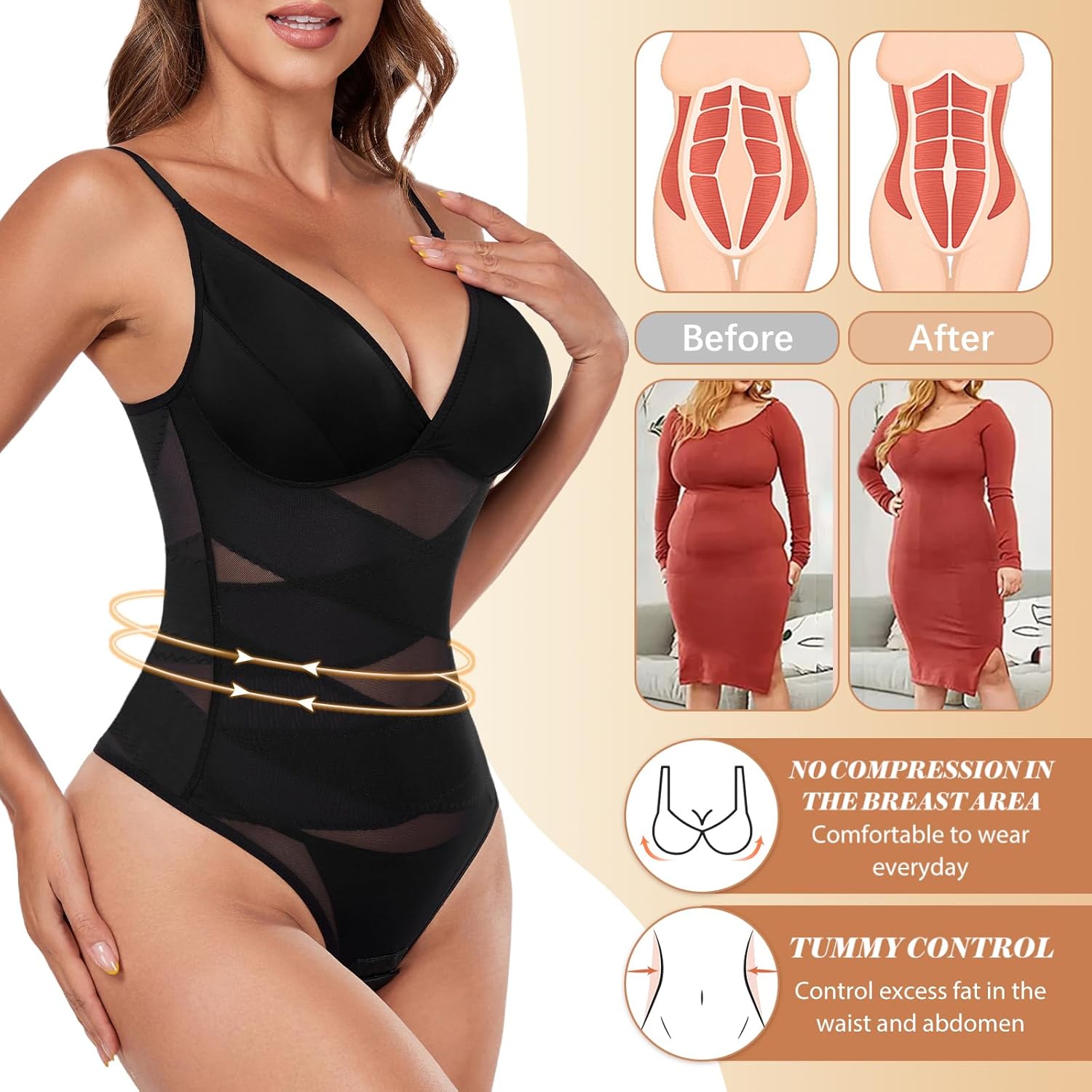 Thumbnail 2 de Tuopuda Body gainant femme à maintien ventre plat (shaper) avec soutien-gorge intégré